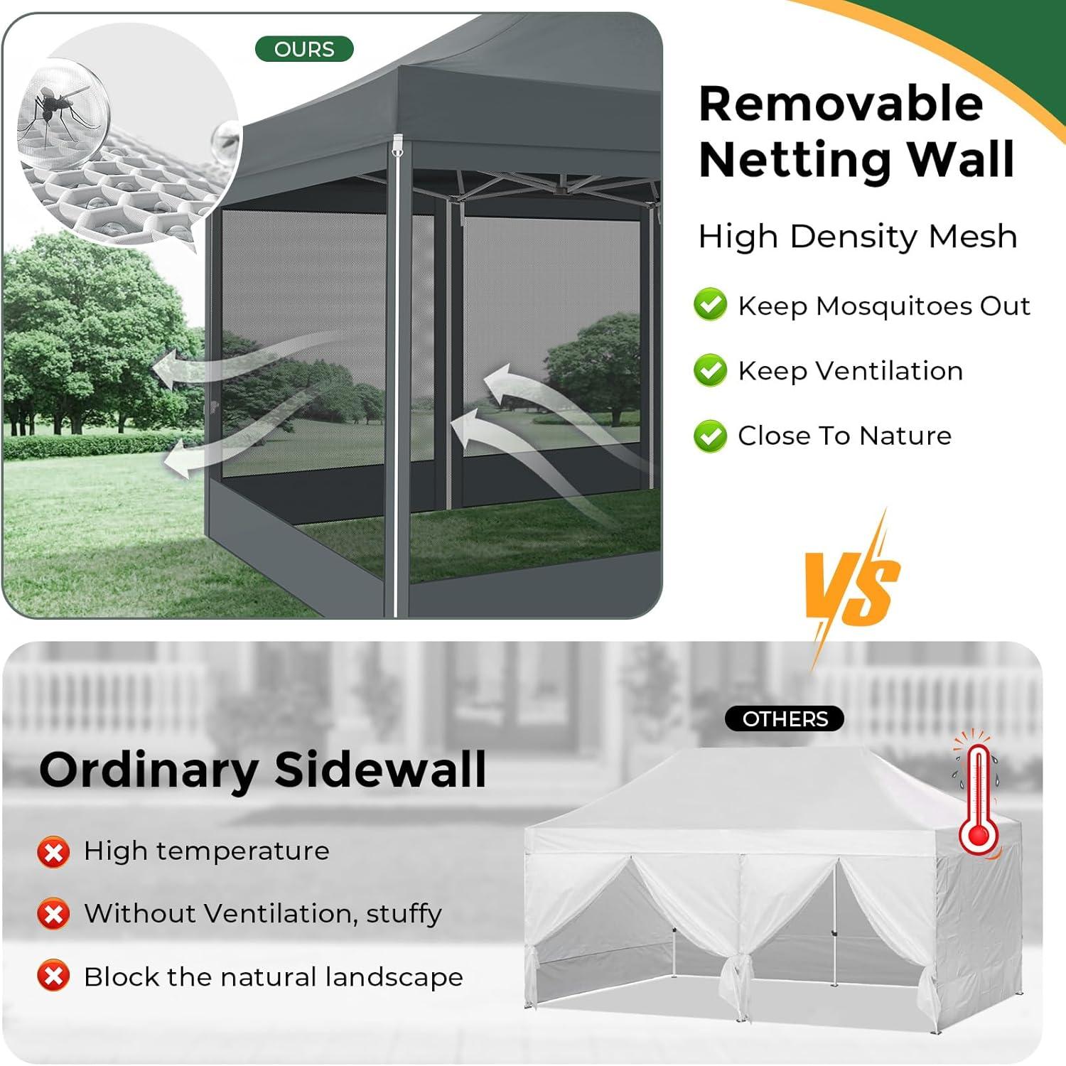 image:imageCOBIZI 10x20 Heavy Duty Pop Up Canopy Tent with 6 Sidewalls Easy Set Up Outdoor Waterproof Screen Commercial Party Tent with Mosquito Netting for Parties Backyard Patio Roller Bag GrayDark grey