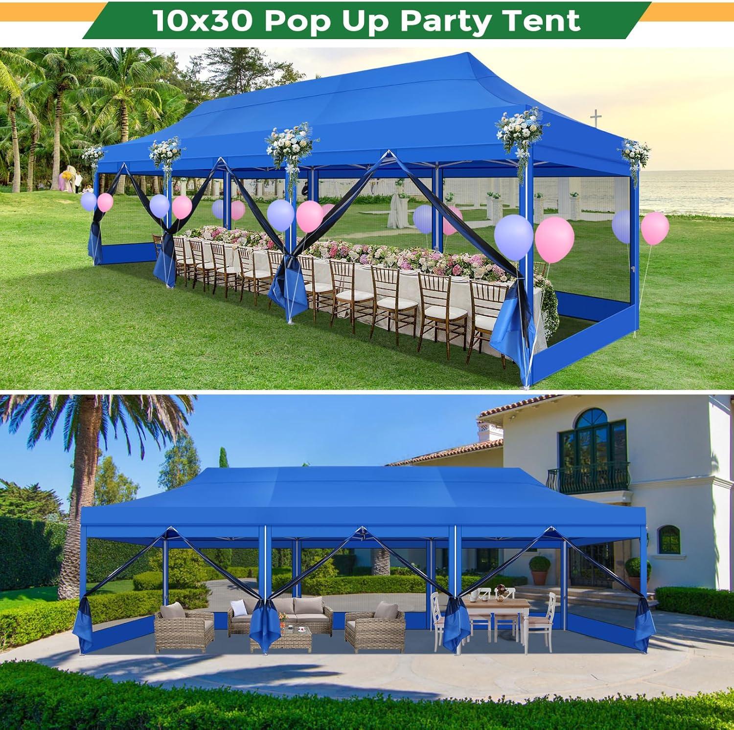 image:imageCOBIZI 10x20 Heavy Duty Pop Up Canopy Tent with 6 Sidewalls Easy Set Up Outdoor Waterproof Screen Commercial Party Tent with Mosquito Netting for Parties Backyard Patio Roller Bag GrayBlue