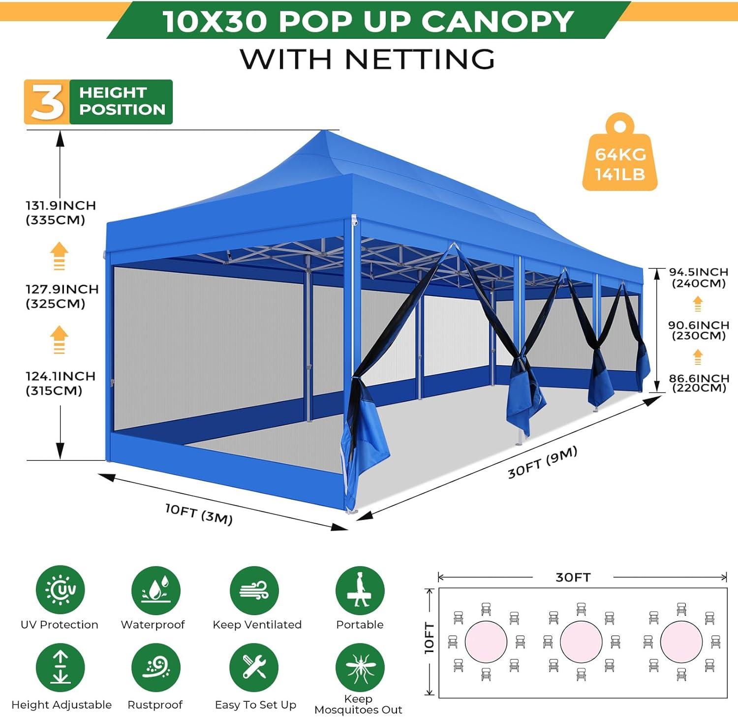 image:imageCOBIZI 10x20 Heavy Duty Pop Up Canopy Tent with 6 Sidewalls Easy Set Up Outdoor Waterproof Screen Commercial Party Tent with Mosquito Netting for Parties Backyard Patio Roller Bag GrayBlue