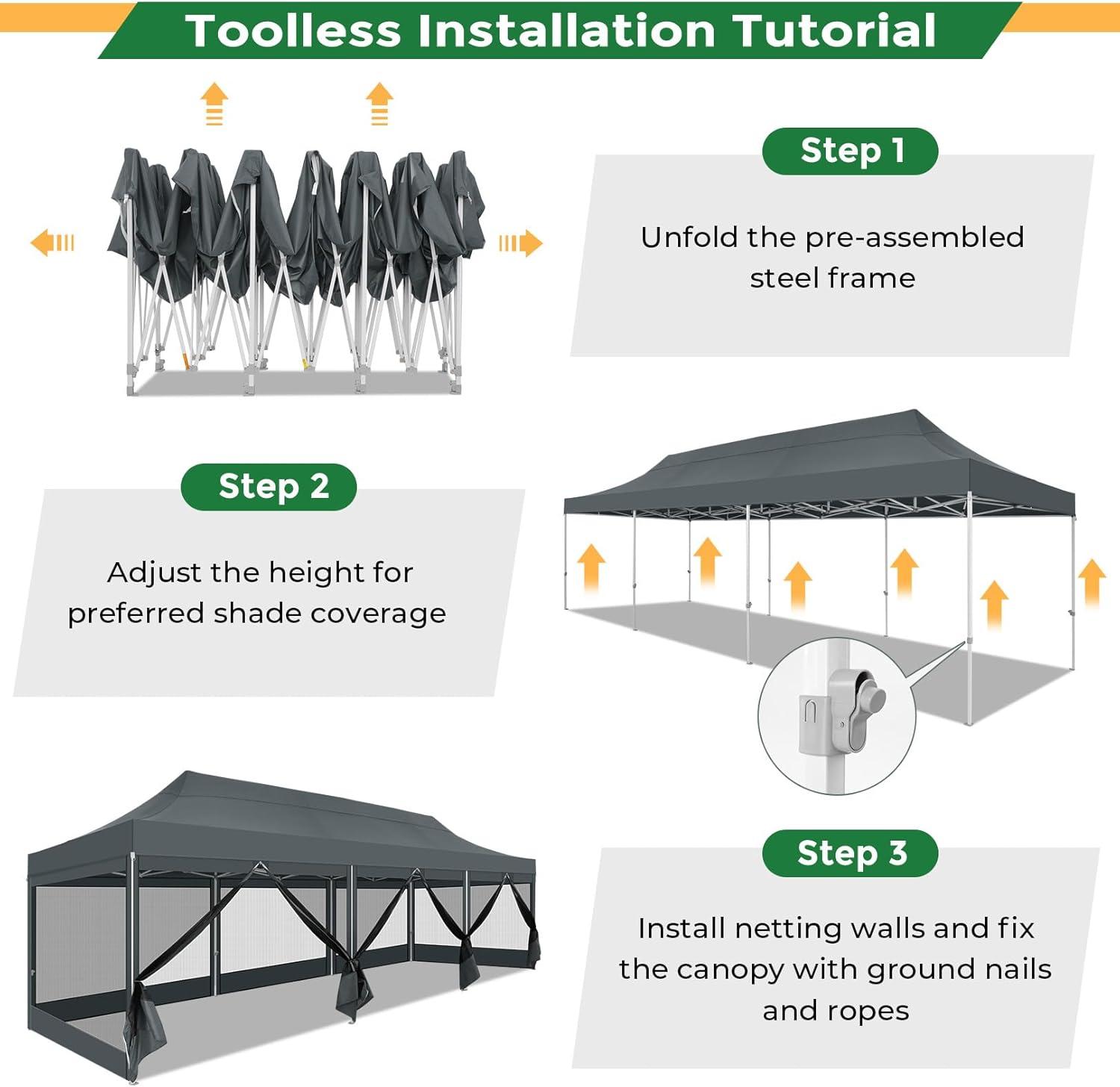 image:imageCOBIZI 10x20 Heavy Duty Pop Up Canopy Tent with 6 Sidewalls Easy Set Up Outdoor Waterproof Screen Commercial Party Tent with Mosquito Netting for Parties Backyard Patio Roller Bag GrayGray