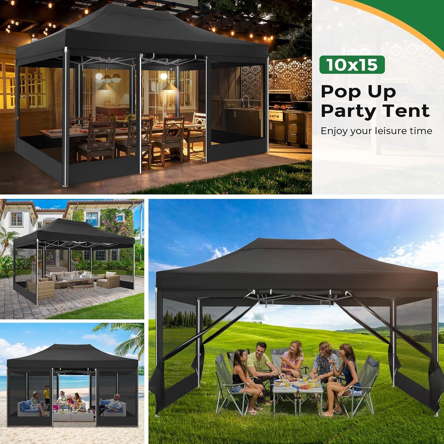 image:imageCOBIZI 10x20 Heavy Duty Pop Up Canopy Tent with 6 Sidewalls Easy Set Up Outdoor Waterproof Screen Commercial Party Tent with Mosquito Netting for Parties Backyard Patio Roller Bag GrayBlack
