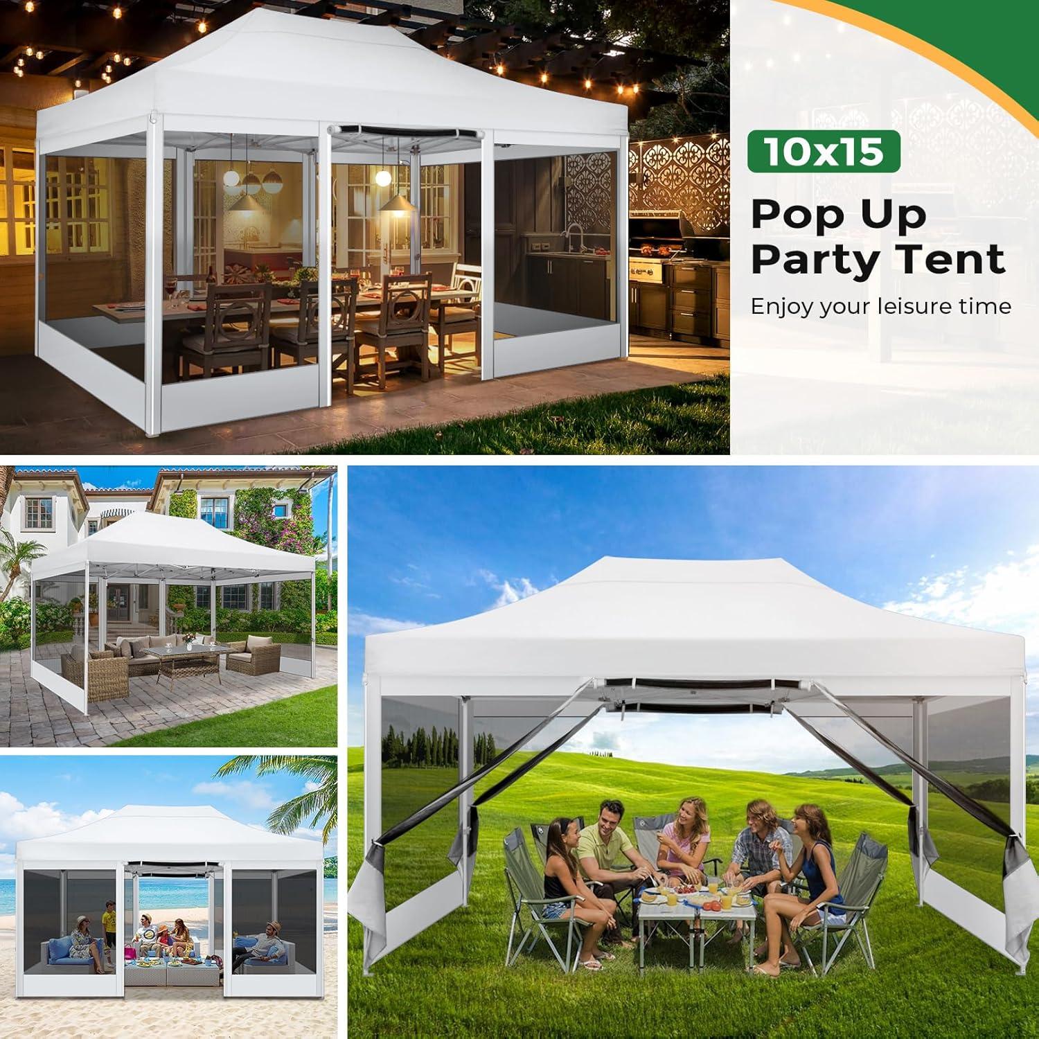 image:imageCOBIZI 10x20 Heavy Duty Pop Up Canopy Tent with 6 Sidewalls Easy Set Up Outdoor Waterproof Screen Commercial Party Tent with Mosquito Netting for Parties Backyard Patio Roller Bag GrayWhite