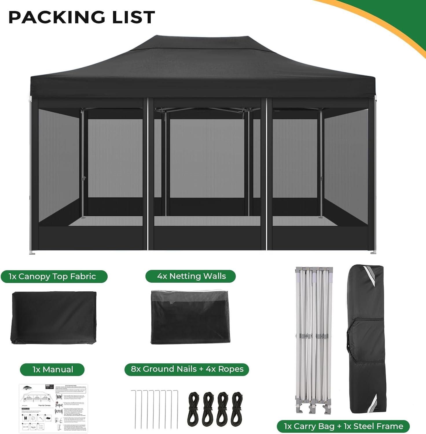 image:imageCOBIZI 10x20 Heavy Duty Pop Up Canopy Tent with 6 Sidewalls Easy Set Up Outdoor Waterproof Screen Commercial Party Tent with Mosquito Netting for Parties Backyard Patio Roller Bag GrayBlack