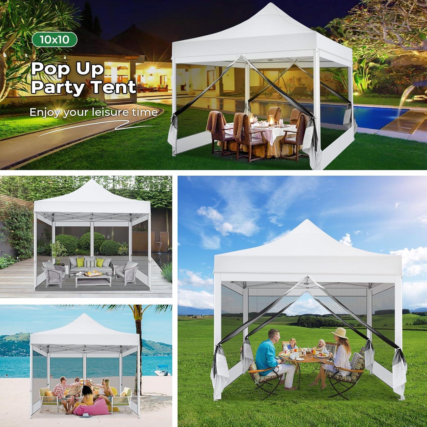 image:imageCOBIZI 10x20 Heavy Duty Pop Up Canopy Tent with 6 Sidewalls Easy Set Up Outdoor Waterproof Screen Commercial Party Tent with Mosquito Netting for Parties Backyard Patio Roller Bag GrayWhite