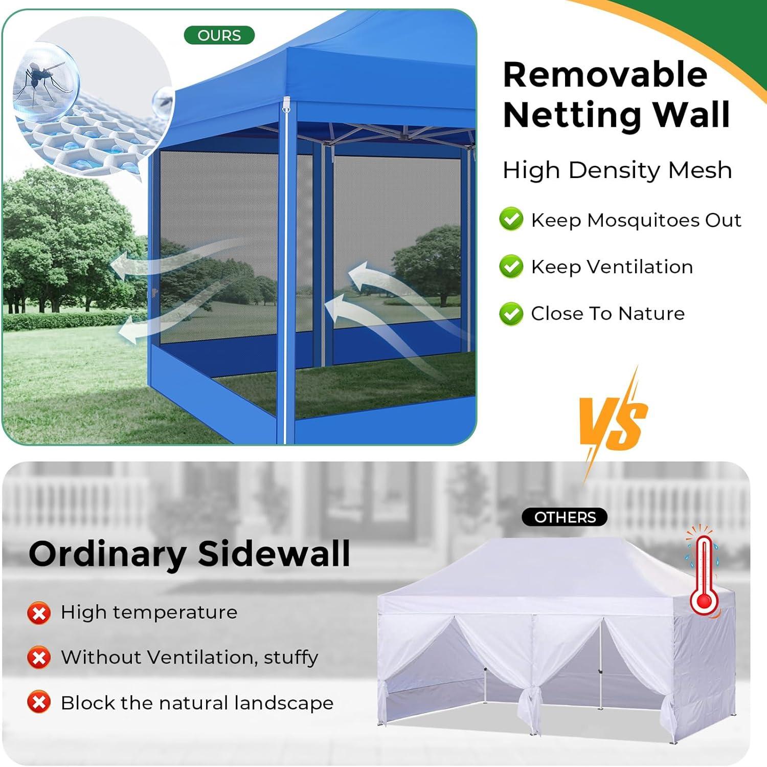 image:imageCOBIZI 10x20 Heavy Duty Pop Up Canopy Tent with 6 Sidewalls Easy Set Up Outdoor Waterproof Screen Commercial Party Tent with Mosquito Netting for Parties Backyard Patio Roller Bag GrayBlue