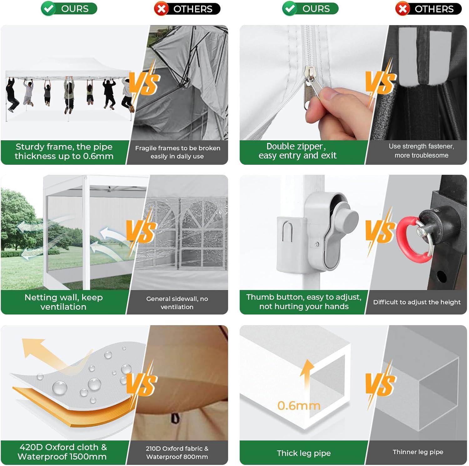 image:imageCOBIZI 10x20 Heavy Duty Pop Up Canopy Tent with 6 Sidewalls Easy Set Up Outdoor Waterproof Screen Commercial Party Tent with Mosquito Netting for Parties Backyard Patio Roller Bag GrayWhite