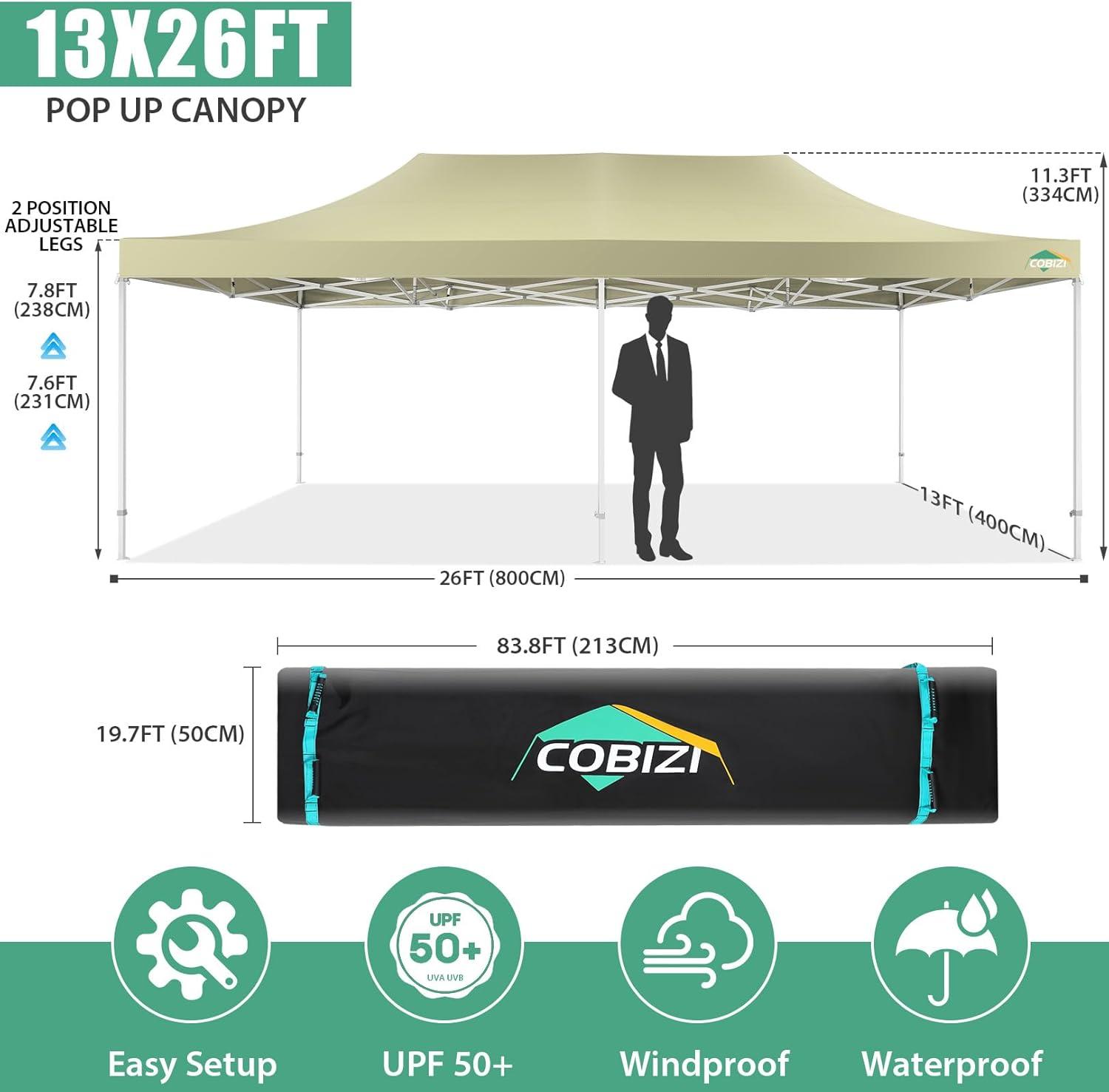 image:imageCOBIZI 10x20 Heavy Duty Pop up Canopy Tent with 6 sidewalls Easy Up Commercial Outdoor Canopy Wedding Party Tents for Parties All Season Wind amp Waterproof Gazebo with Roller BagGreyFrame ThickenedKhaki