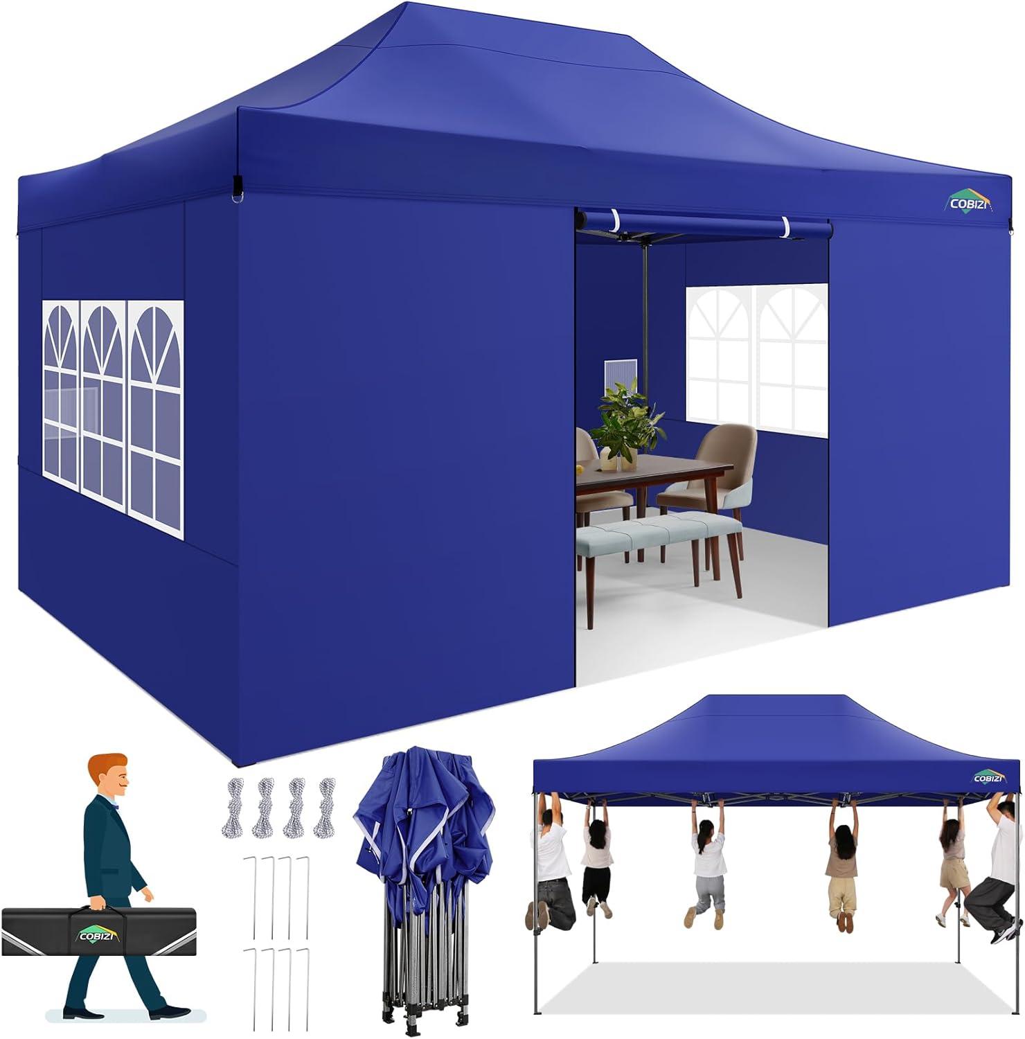 image:imageCOBIZI 10x20 Heavy Duty Pop up Canopy Tent with 6 sidewalls Easy Up Commercial Outdoor Canopy Wedding Party Tents for Parties All Season Wind amp Waterproof Gazebo with Roller BagGreyFrame ThickenedDark Blue