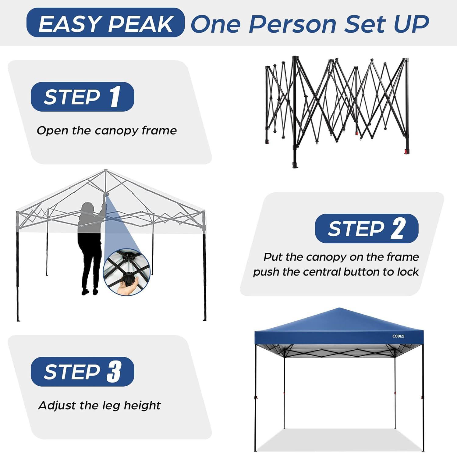 image:imageCOBIZI 10x20 Heavy Duty Pop up Canopy Tent with 6 sidewalls Easy Up Commercial Outdoor Canopy Wedding Party Tents for Parties All Season Wind amp Waterproof Gazebo with Roller BagGreyFrame ThickenedSky Blue