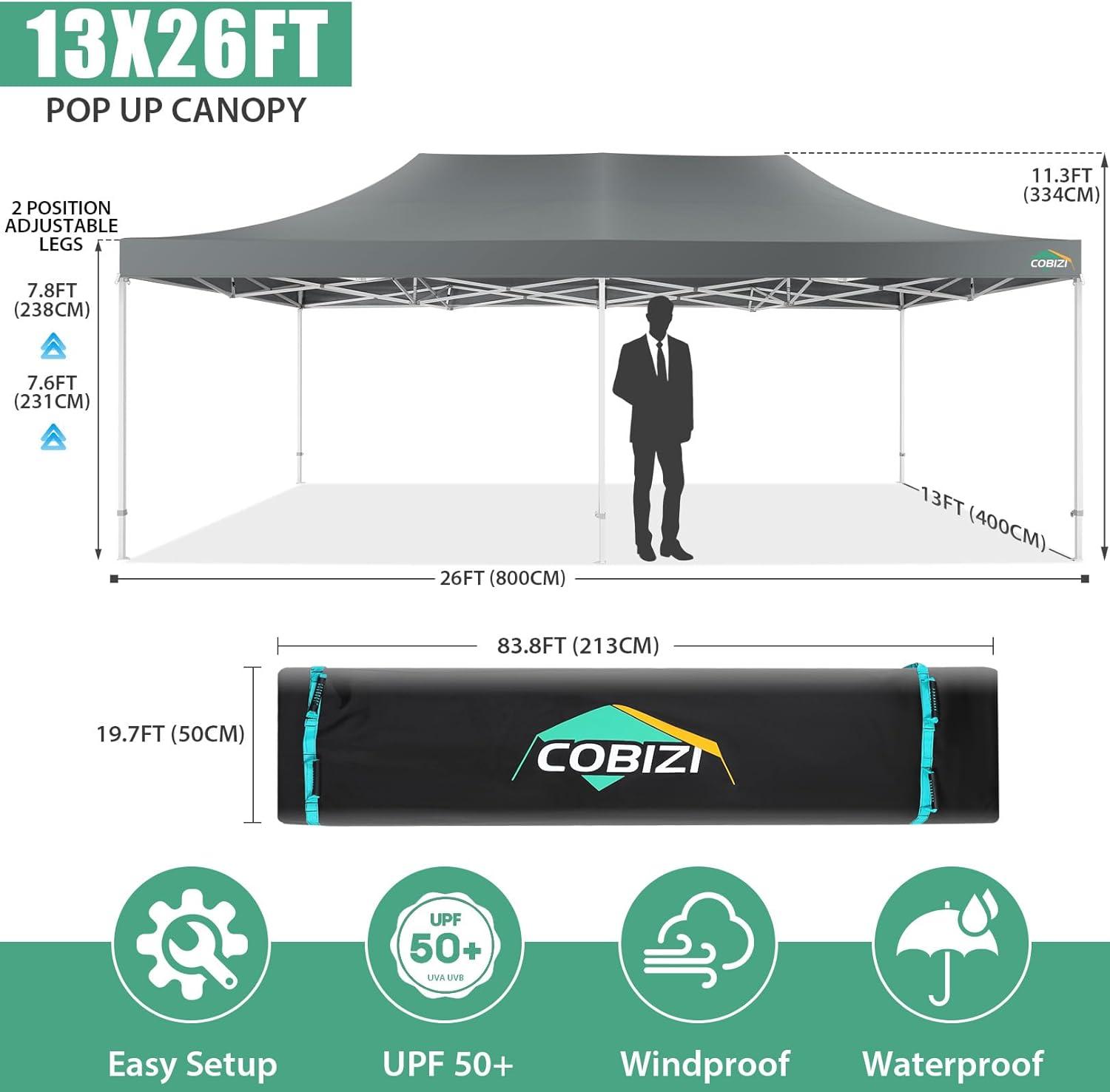 image:imageCOBIZI 10x20 Heavy Duty Pop up Canopy Tent with 6 sidewalls Easy Up Commercial Outdoor Canopy Wedding Party Tents for Parties All Season Wind amp Waterproof Gazebo with Roller BagGreyFrame ThickenedGray