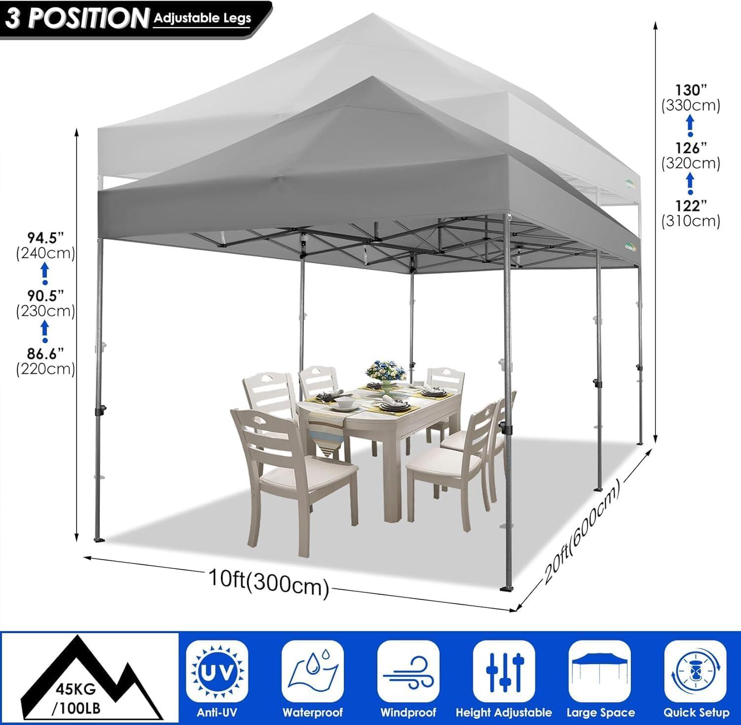 image:imageCOBIZI 10x20 Heavy Duty Pop up Canopy Tent with 6 sidewalls Easy Up Commercial Outdoor Canopy Wedding Party Tents for Parties All Season Wind amp Waterproof Gazebo with Roller BagGreyFrame ThickenedLight Grey