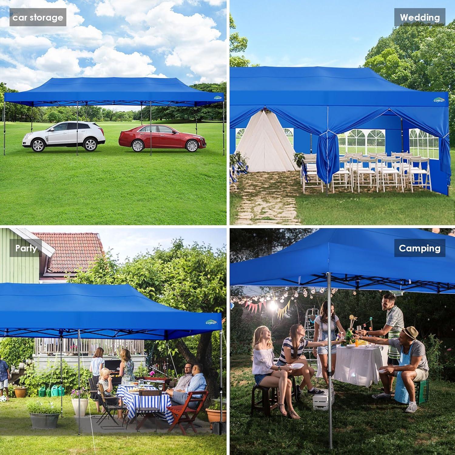 image:imageCOBIZI 10x20 Heavy Duty Pop up Canopy Tent with 6 sidewalls Easy Up Commercial Outdoor Canopy Wedding Party Tents for Parties All Season Wind amp Waterproof Gazebo with Roller BagGreyFrame ThickenedSky Blue