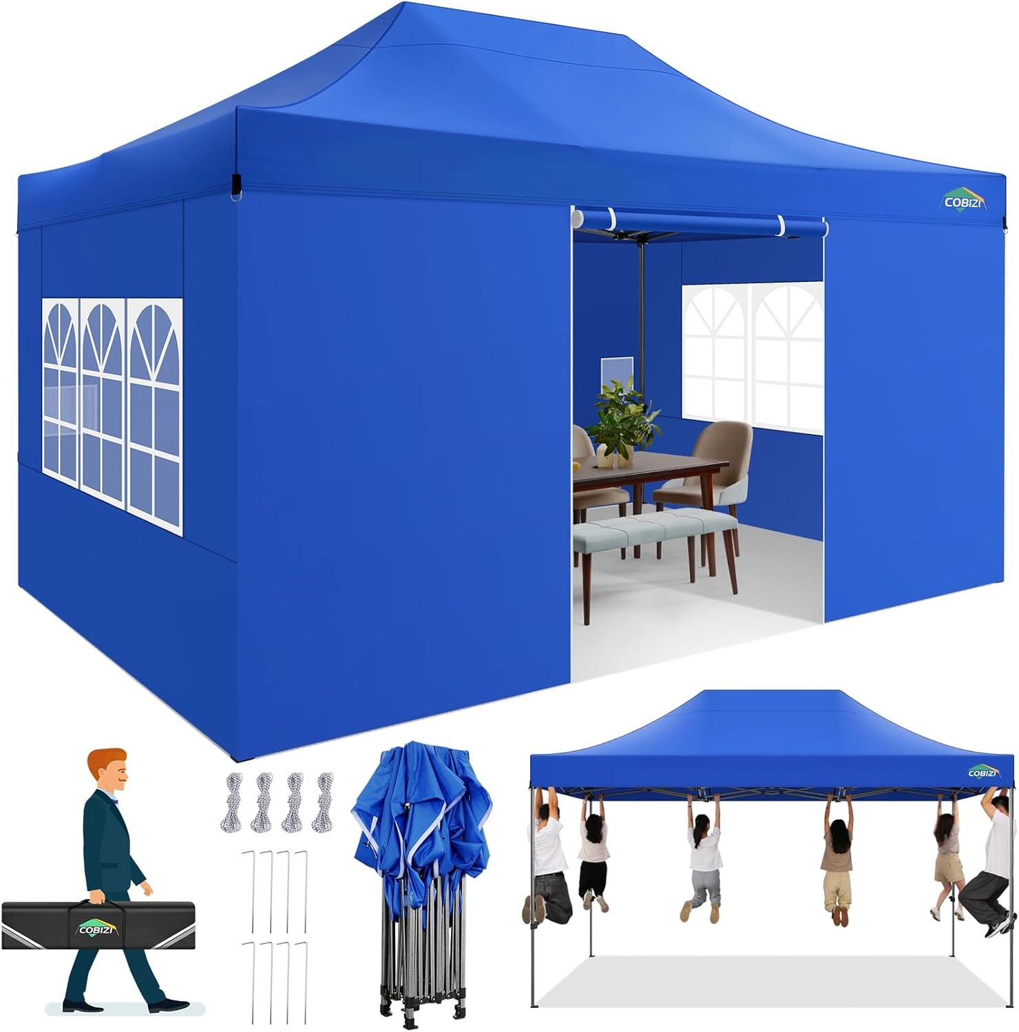 image:imageCOBIZI 10x20 Heavy Duty Pop up Canopy Tent with 6 sidewalls Easy Up Commercial Outdoor Canopy Wedding Party Tents for Parties All Season Wind amp Waterproof Gazebo with Roller BagGreyFrame ThickenedBlue