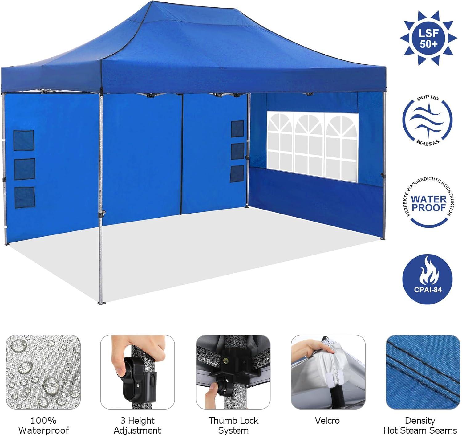 image:imageCOBIZI 10x20 Heavy Duty Pop up Canopy Tent with 6 sidewalls Easy Up Commercial Outdoor Canopy Wedding Party Tents for Parties All Season Wind amp Waterproof Gazebo with Roller BagGreyFrame ThickenedBlue