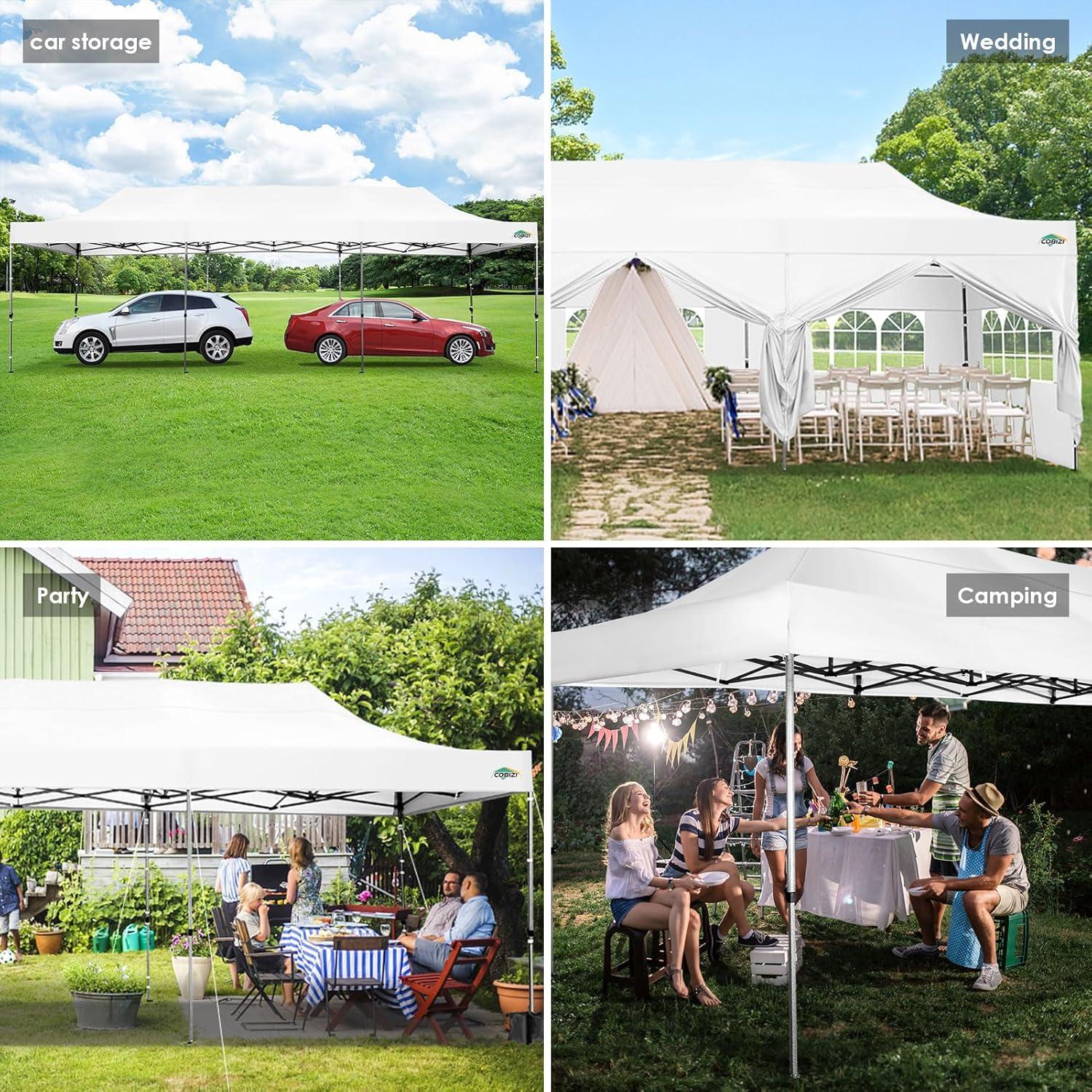 image:imageCOBIZI 10x20 Heavy Duty Pop up Canopy Tent with 6 sidewalls Easy Up Commercial Outdoor Canopy Wedding Party Tents for Parties All Season Wind amp Waterproof Gazebo with Roller BagGreyFrame ThickenedCream