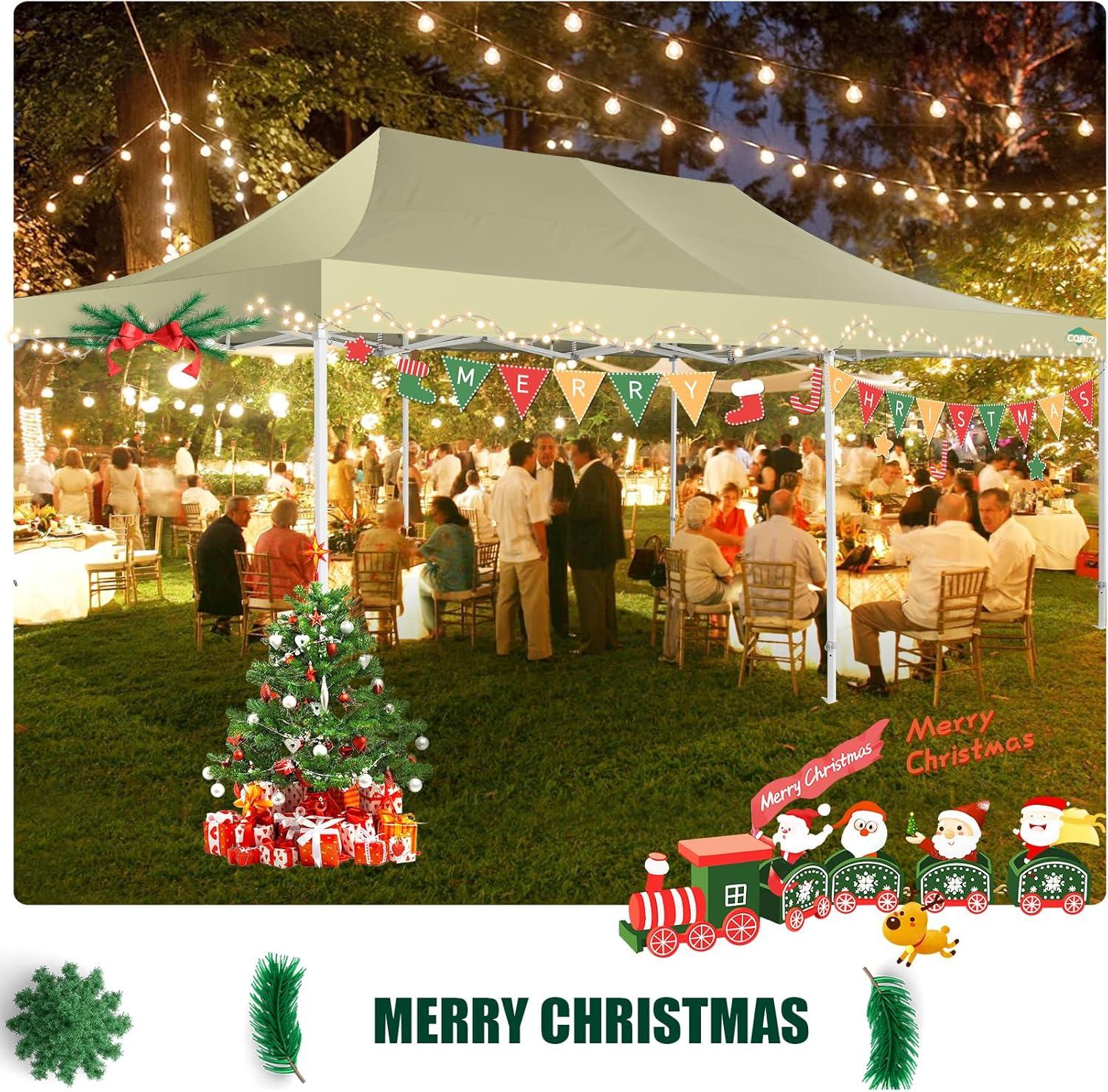 image:imageCOBIZI 10x20 Heavy Duty Pop up Canopy Tent with 6 sidewalls Easy Up Commercial Outdoor Canopy Wedding Party Tents for Parties All Season Wind amp Waterproof Gazebo with Roller BagGreyFrame ThickenedKhaki