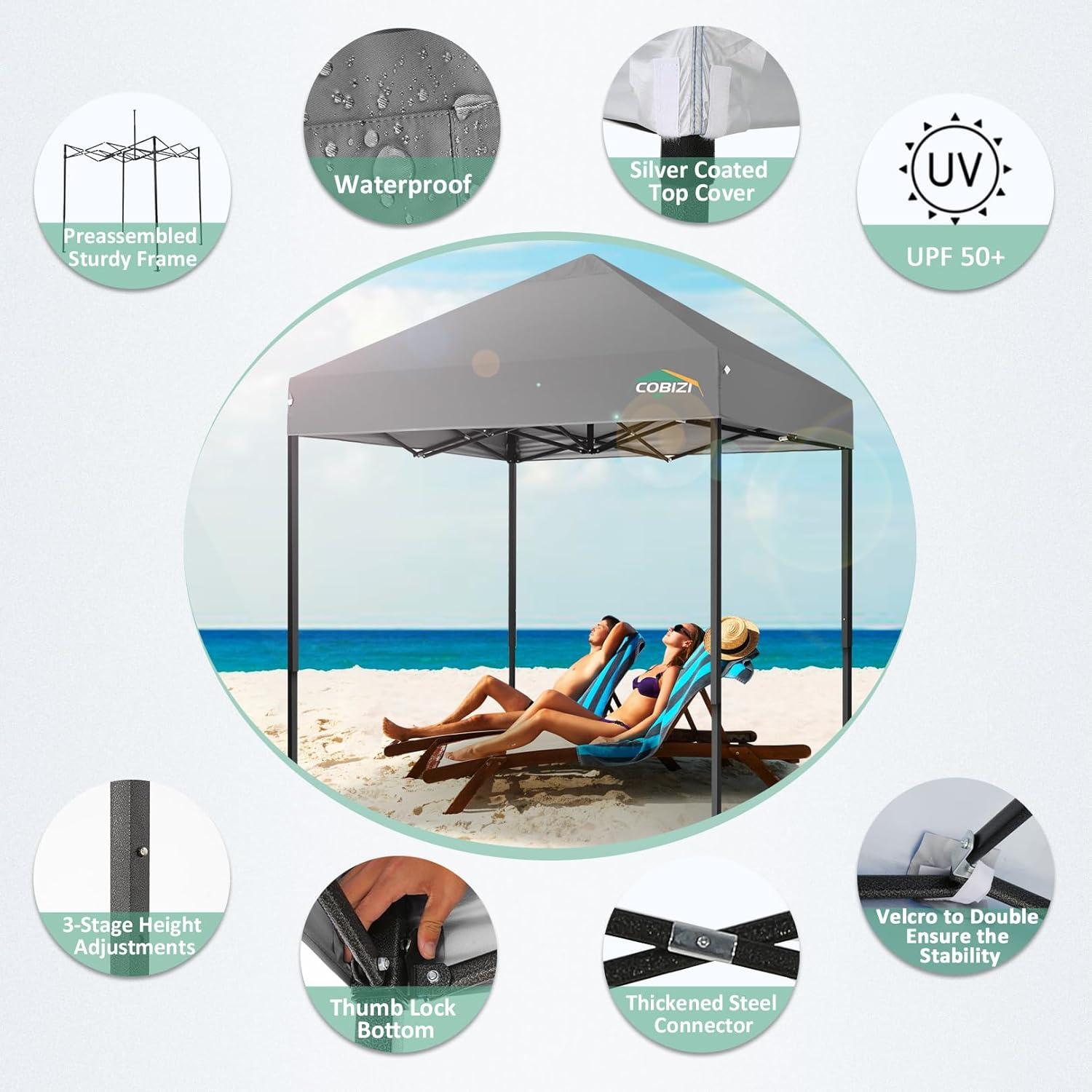 image:imageCOBIZI 10x20 Heavy Duty Pop up Canopy Tent with 6 sidewalls Easy Up Commercial Outdoor Canopy Wedding Party Tents for Parties All Season Wind amp Waterproof Gazebo with Roller BagGreyFrame ThickenedGray