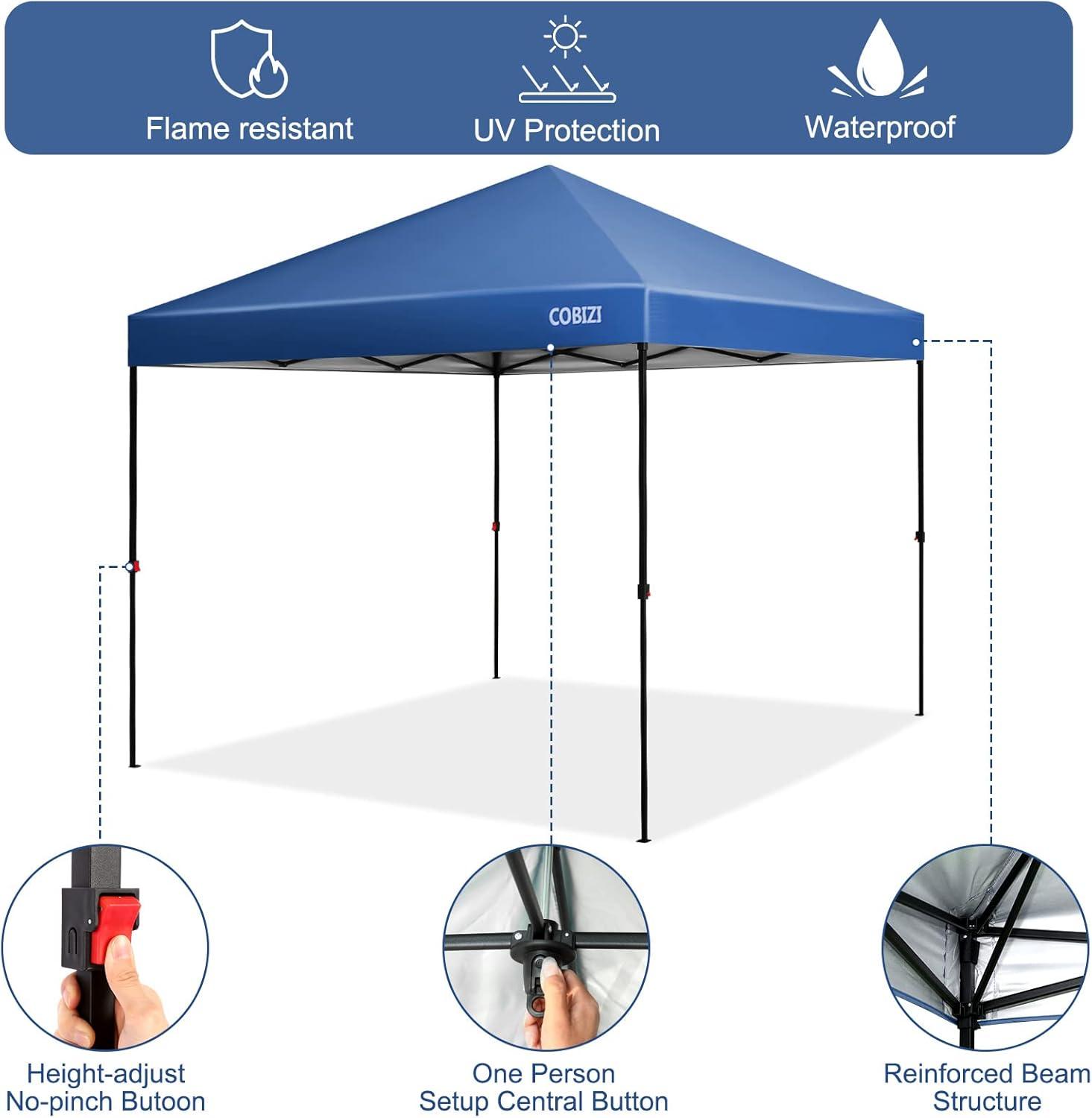 image:imageCOBIZI 10x20 Heavy Duty Pop up Canopy Tent with 6 sidewalls Easy Up Commercial Outdoor Canopy Wedding Party Tents for Parties All Season Wind amp Waterproof Gazebo with Roller BagGreyFrame ThickenedSky Blue