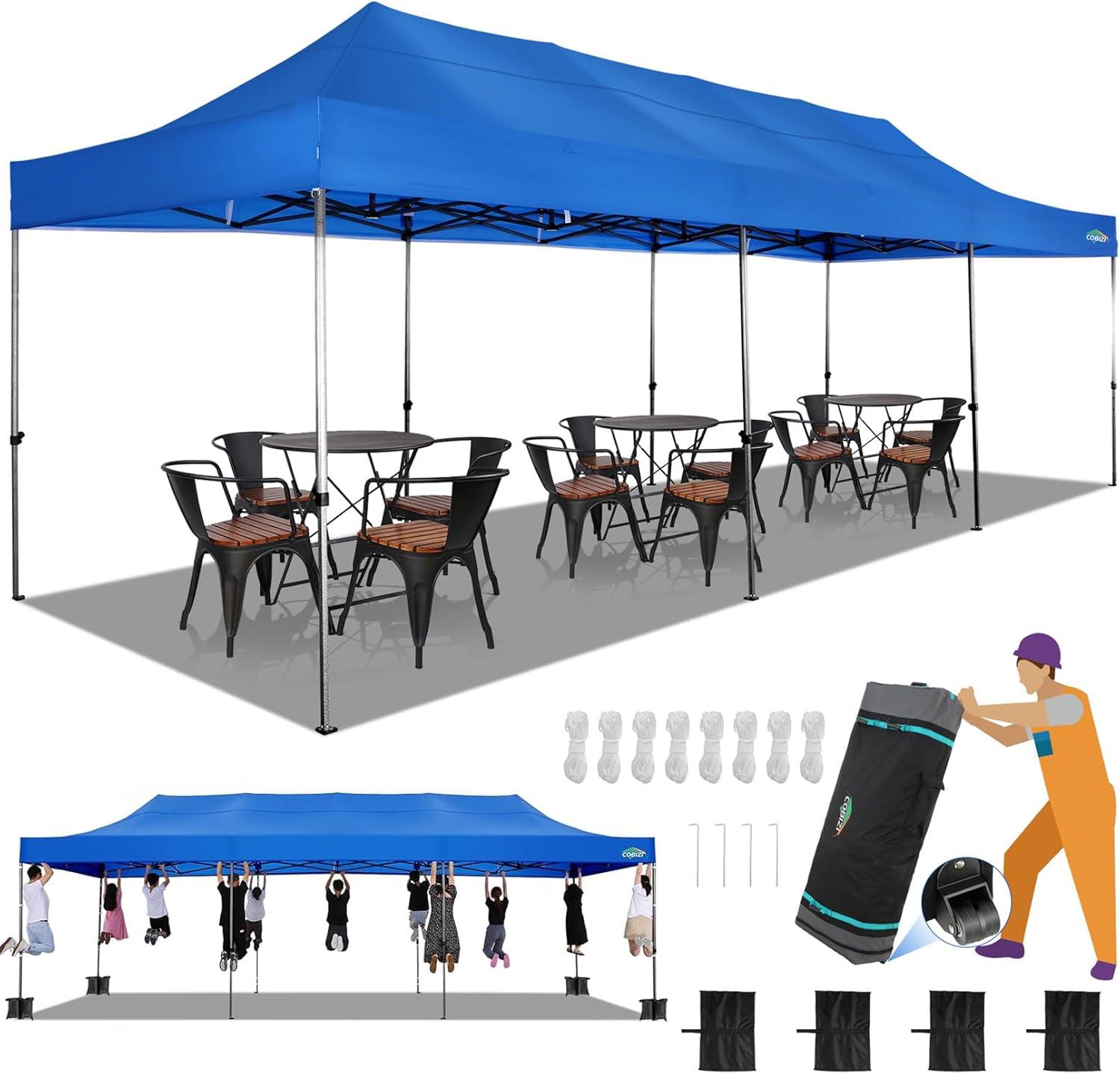 image:imageCOBIZI 10x20 Heavy Duty Pop up Canopy Tent with 6 sidewalls Easy Up Commercial Outdoor Canopy Wedding Party Tents for Parties All Season Wind amp Waterproof Gazebo with Roller BagGreyFrame ThickenedBlue