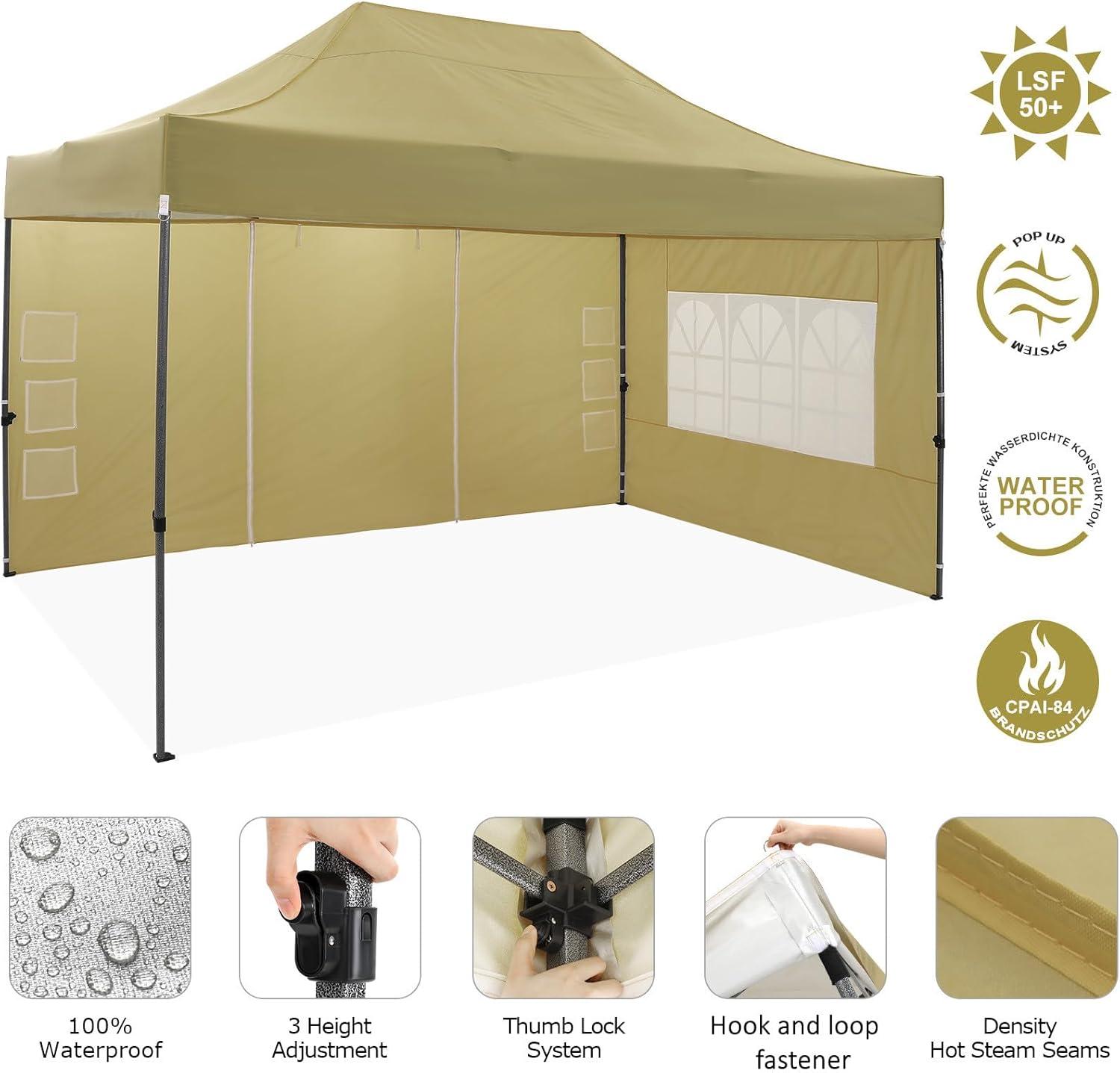 image:imageCOBIZI 10x20 Heavy Duty Pop up Canopy Tent with 6 sidewalls Easy Up Commercial Outdoor Canopy Wedding Party Tents for Parties All Season Wind amp Waterproof Gazebo with Roller BagGreyFrame ThickenedKhaki