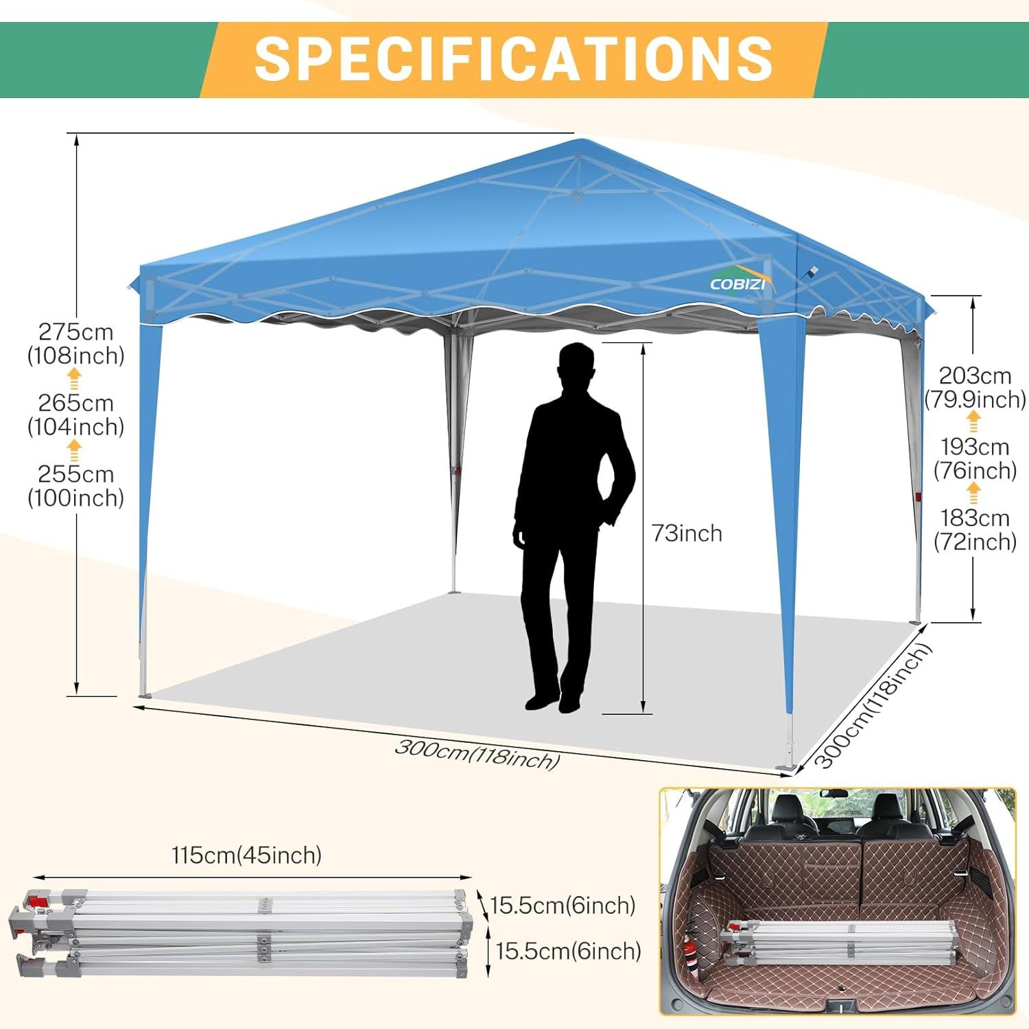 image:imageCOBIZI 10x20 Heavy Duty Pop up Canopy Tent with 6 sidewalls Easy Up Commercial Outdoor Canopy Wedding Party Tents for Parties All Season Wind amp Waterproof Gazebo with Roller BagGreyFrame ThickenedSky Blue
