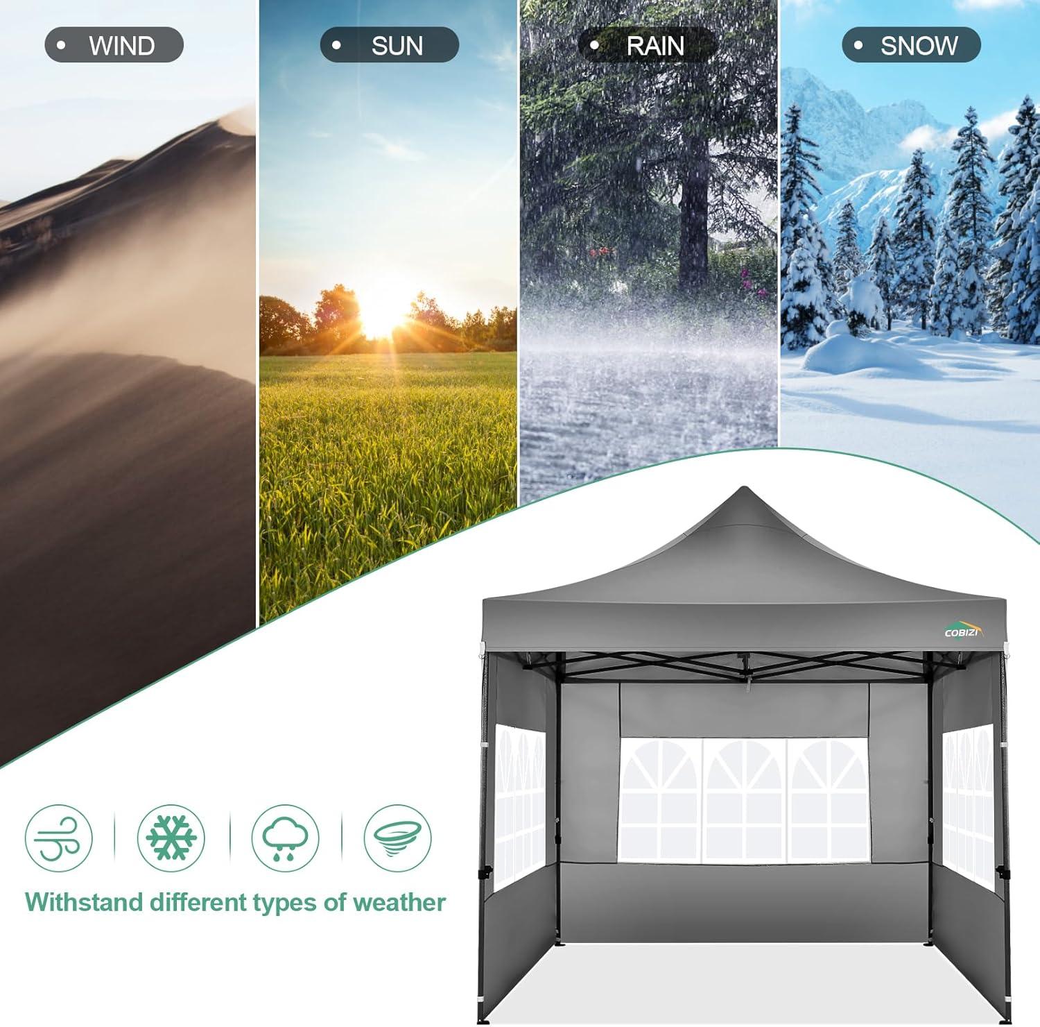 image:imageCOBIZI 10x20 Heavy Duty Pop up Canopy Tent with 6 sidewalls Easy Up Commercial Outdoor Canopy Wedding Party Tents for Parties All Season Wind amp Waterproof Gazebo with Roller BagGreyFrame ThickenedGray