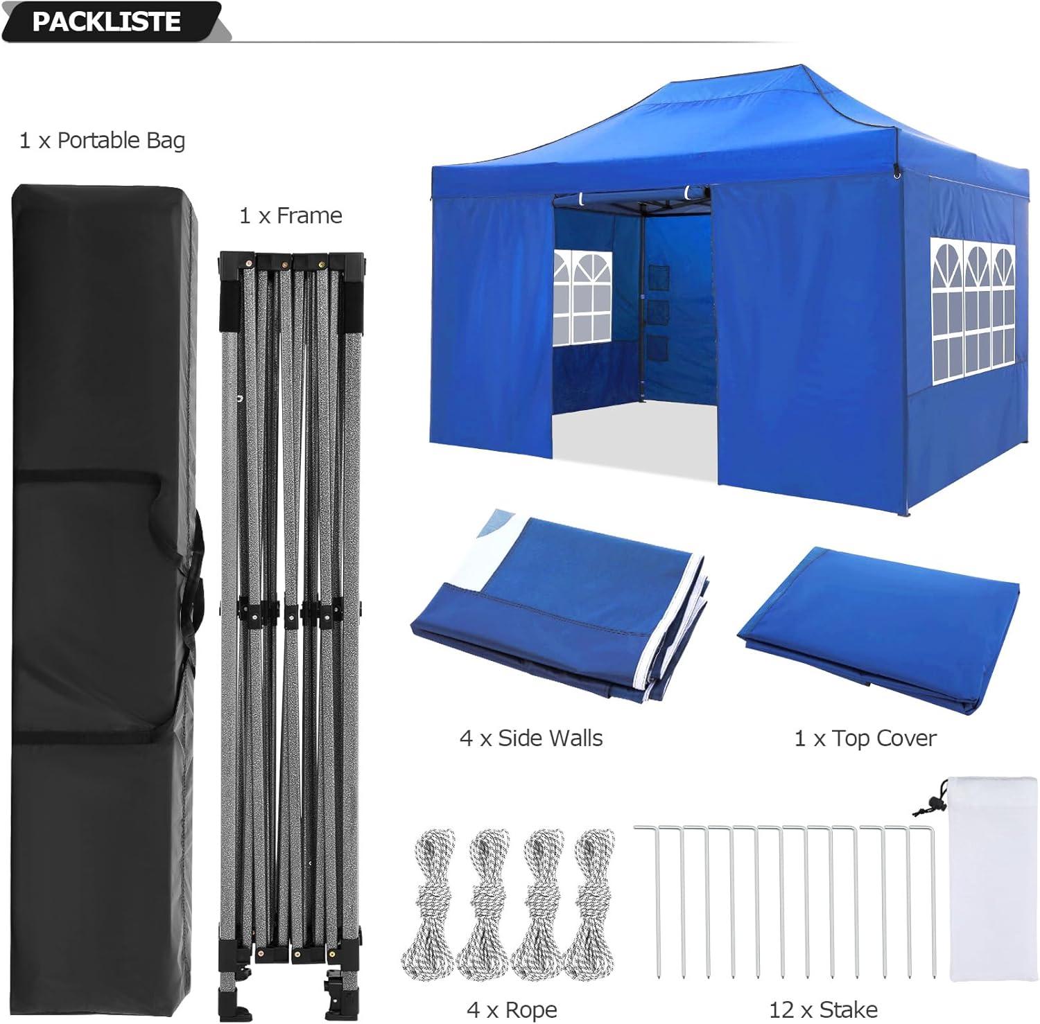 image:imageCOBIZI 10x20 Heavy Duty Pop up Canopy Tent with 6 sidewalls Easy Up Commercial Outdoor Canopy Wedding Party Tents for Parties All Season Wind amp Waterproof Gazebo with Roller BagGreyFrame ThickenedBlue