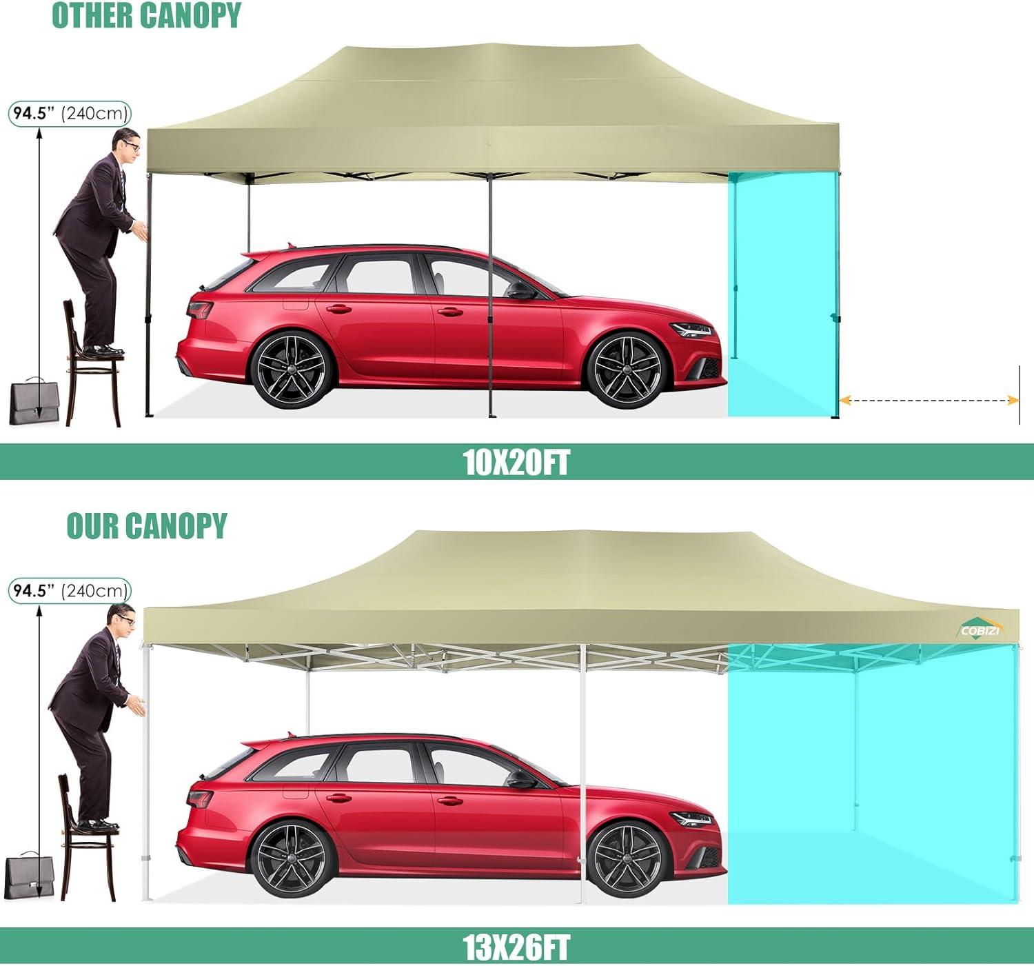 image:imageCOBIZI 10x20 Heavy Duty Pop up Canopy Tent with 6 sidewalls Easy Up Commercial Outdoor Canopy Wedding Party Tents for Parties All Season Wind amp Waterproof Gazebo with Roller BagGreyFrame ThickenedKhaki