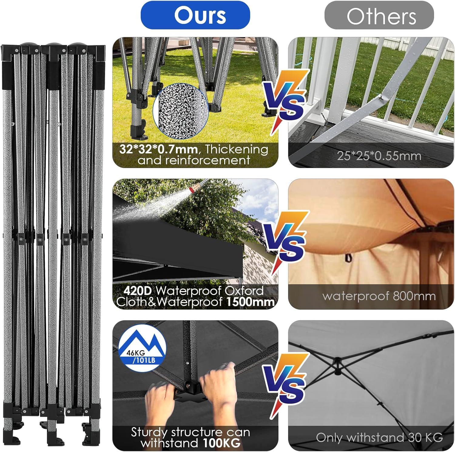 image:imageCOBIZI 10x20 Heavy Duty Pop up Canopy Tent with 6 sidewalls Easy Up Commercial Outdoor Canopy Wedding Party Tents for Parties All Season Wind amp Waterproof Gazebo with Roller BagGreyFrame ThickenedBlack
