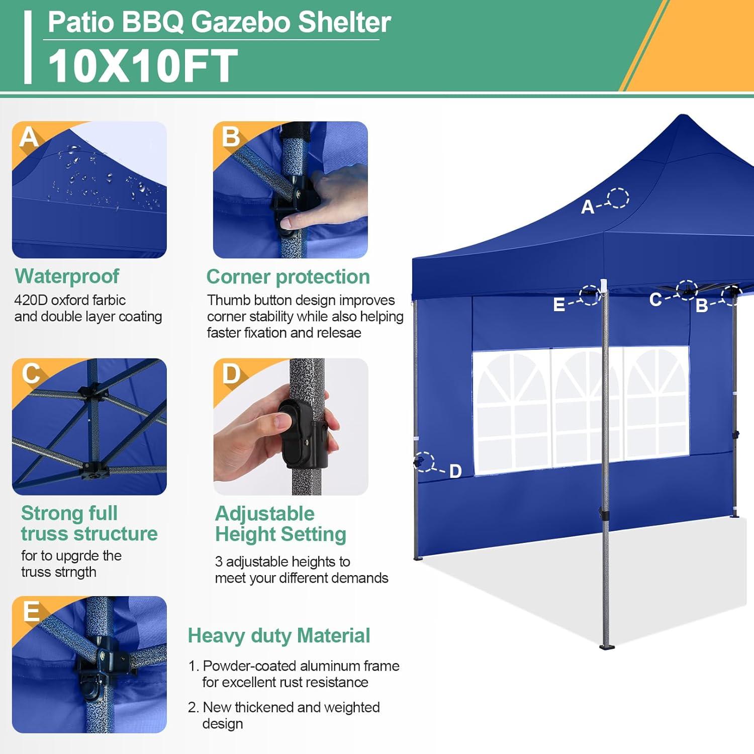 image:imageCOBIZI 10x20 Heavy Duty Pop up Canopy Tent with 6 sidewalls Easy Up Commercial Outdoor Canopy Wedding Party Tents for Parties All Season Wind amp Waterproof Gazebo with Roller BagGreyFrame ThickenedDark Blue