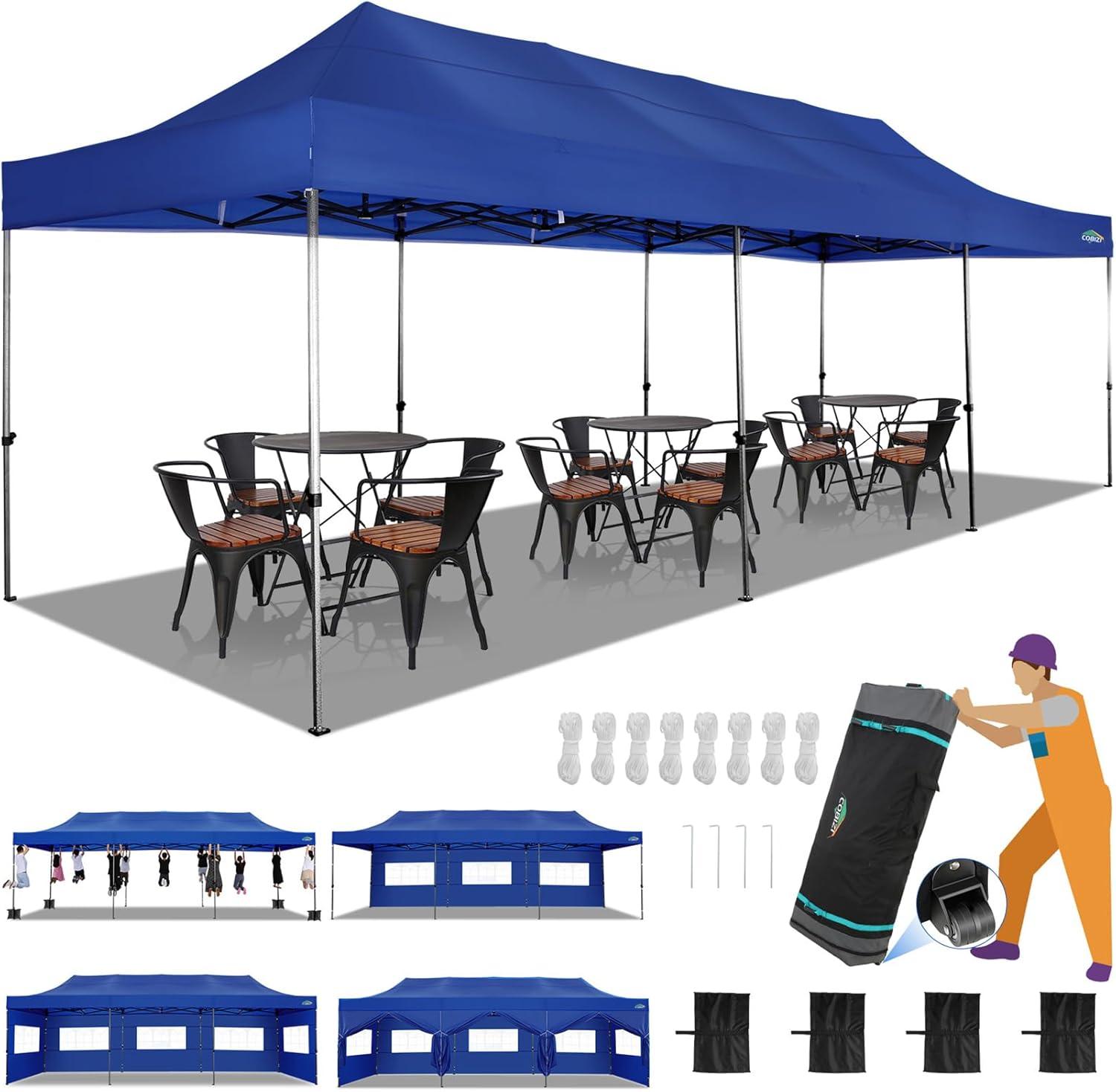 image:imageCOBIZI 10x20 Heavy Duty Pop up Canopy Tent with 6 sidewalls Easy Up Commercial Outdoor Canopy Wedding Party Tents for Parties All Season Wind amp Waterproof Gazebo with Roller BagGreyFrame ThickenedDark Blue