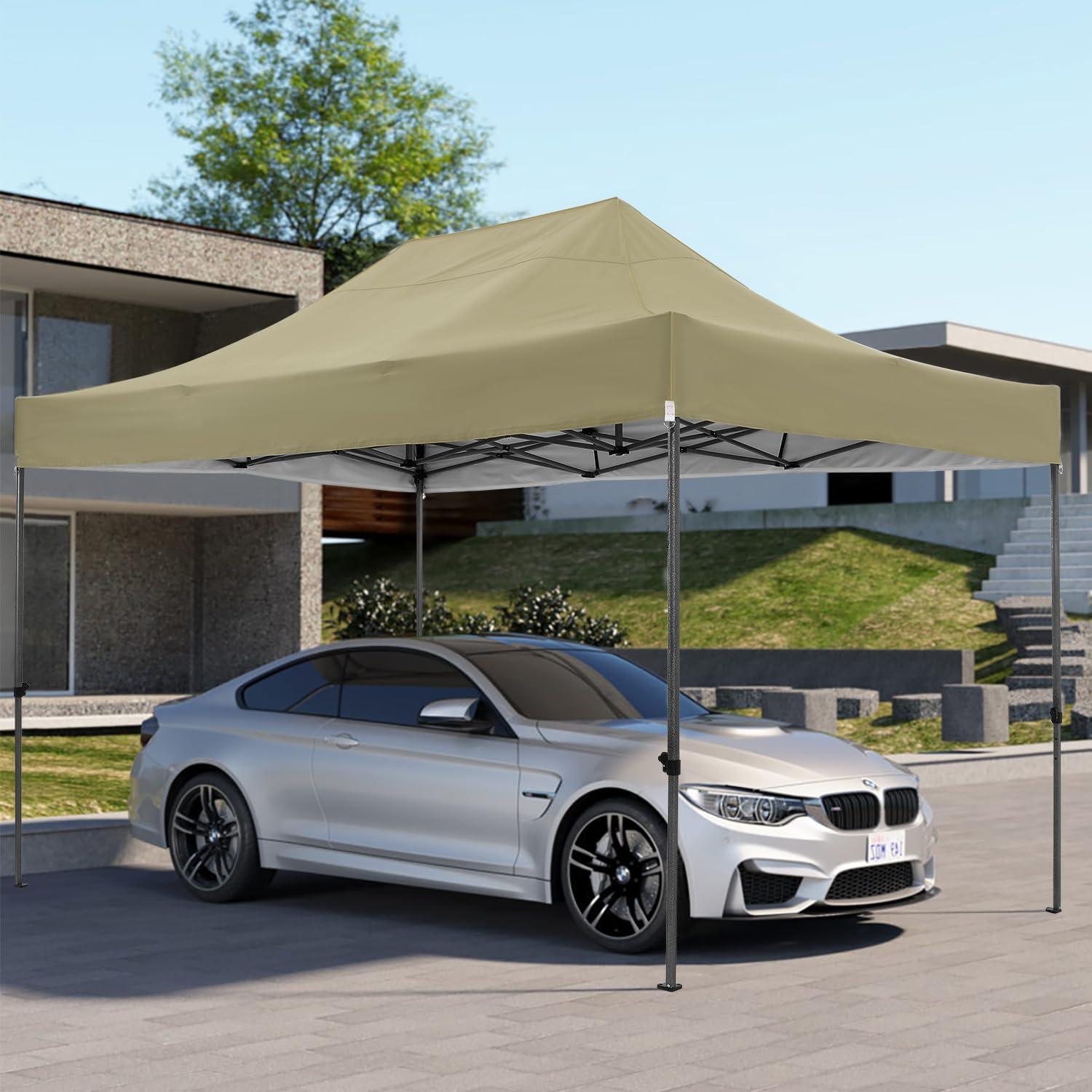 image:imageCOBIZI 10x20 Heavy Duty Pop up Canopy Tent with 6 sidewalls Easy Up Commercial Outdoor Canopy Wedding Party Tents for Parties All Season Wind amp Waterproof Gazebo with Roller BagGreyFrame ThickenedKhaki