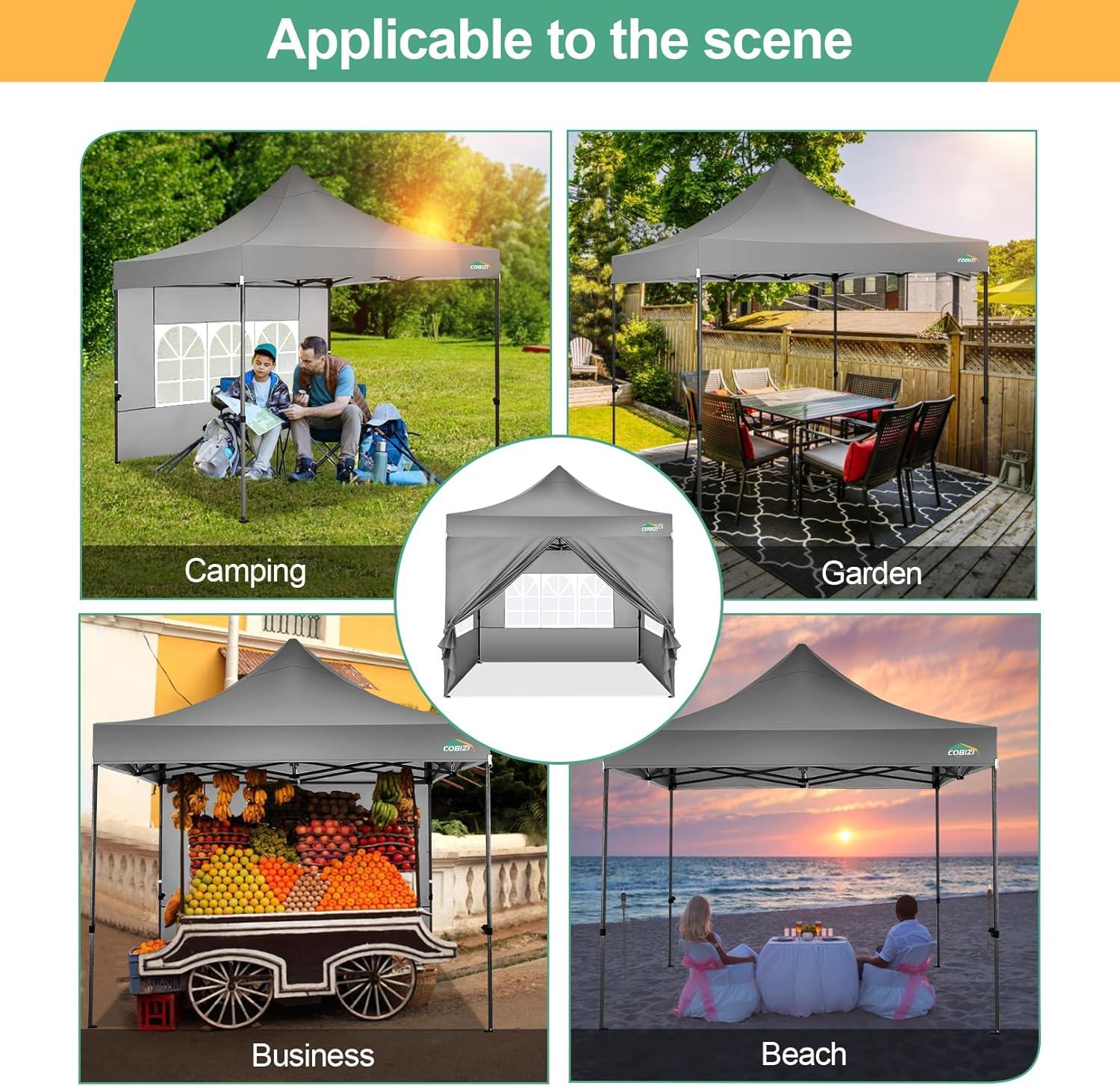 image:imageCOBIZI 10x20 Heavy Duty Pop up Canopy Tent with 6 sidewalls Easy Up Commercial Outdoor Canopy Wedding Party Tents for Parties All Season Wind amp Waterproof Gazebo with Roller BagGreyFrame ThickenedGray