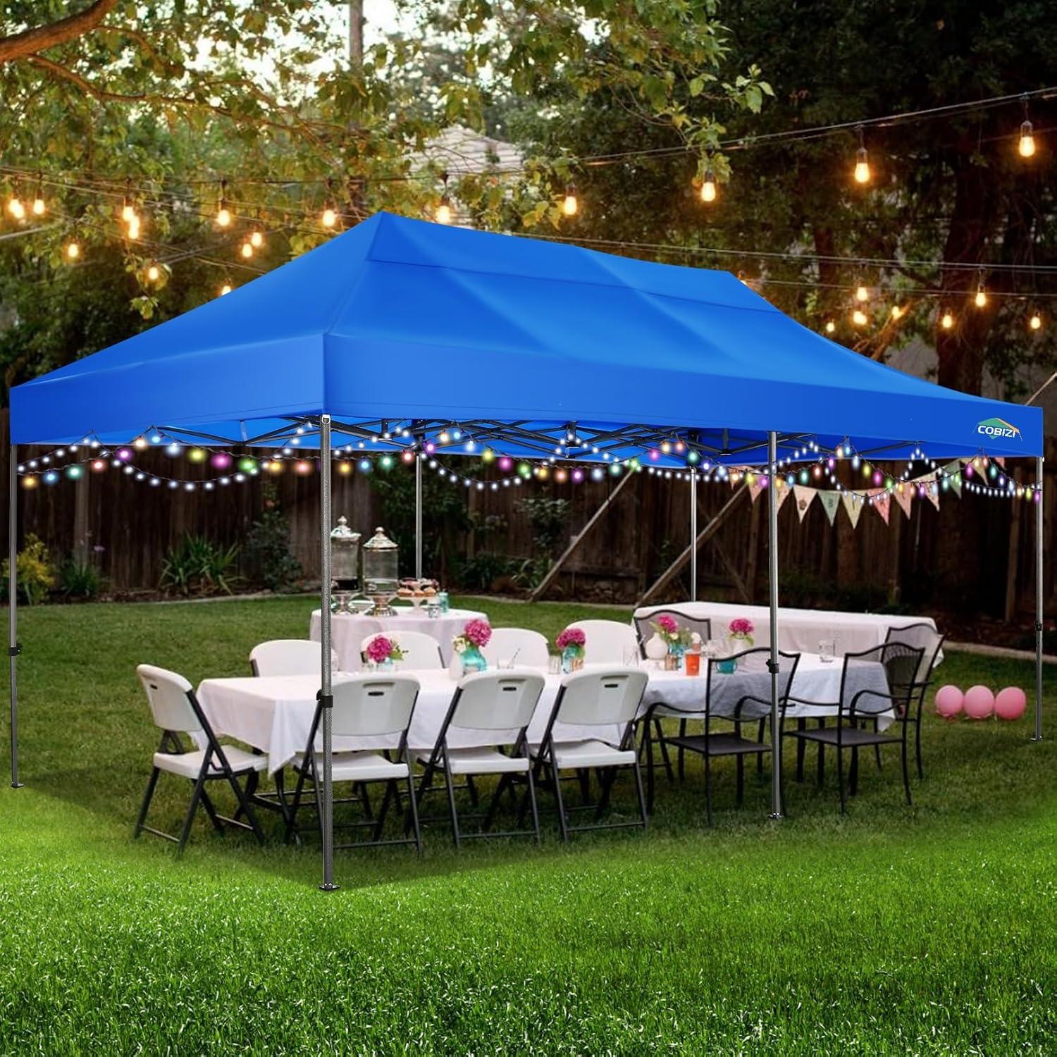 image:imageCOBIZI 10x20 Heavy Duty Pop up Canopy Tent with 6 sidewalls Easy Up Commercial Outdoor Canopy Wedding Party Tents for Parties All Season Wind amp Waterproof Gazebo with Roller BagGreyFrame ThickenedBlue