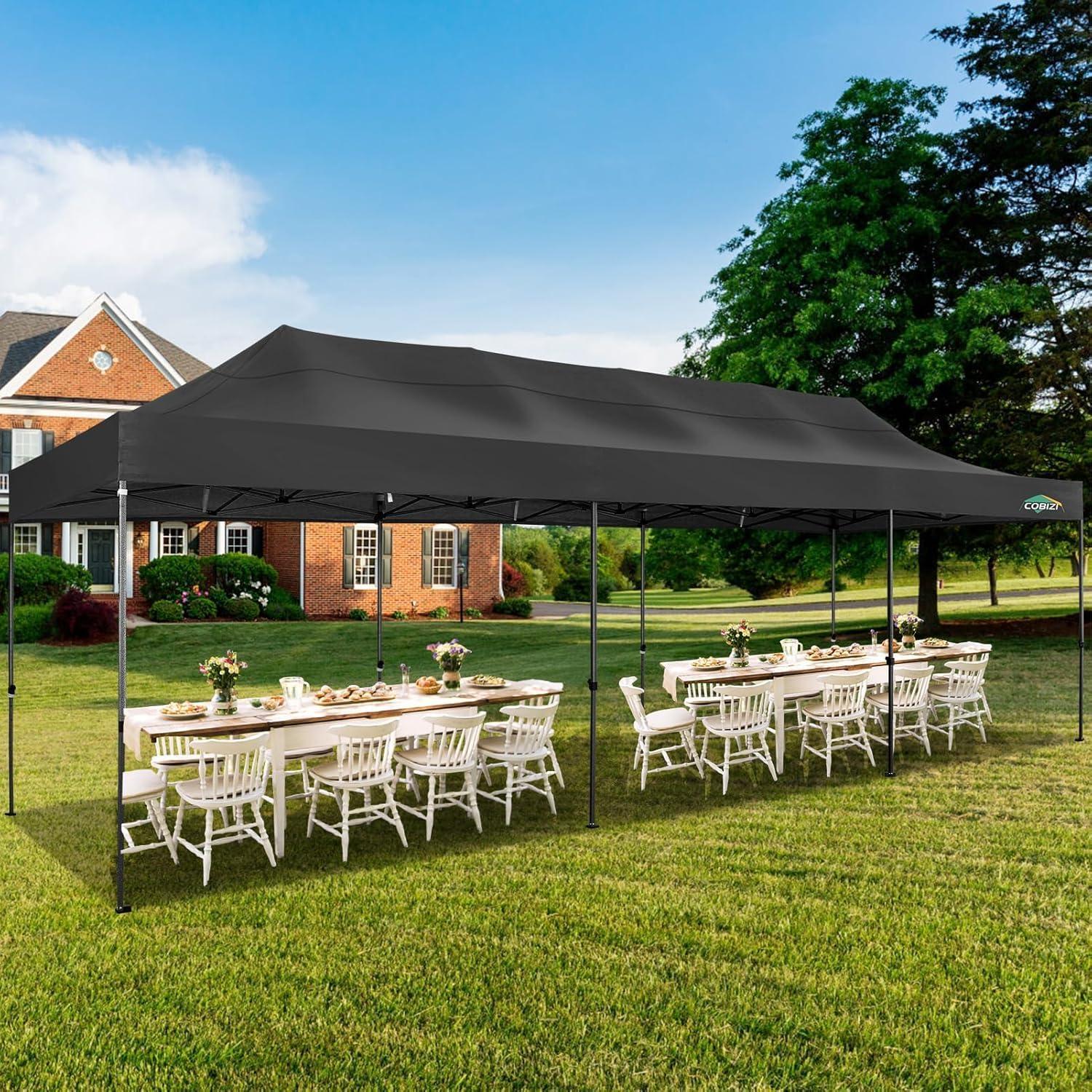 image:imageCOBIZI 10x20 Heavy Duty Pop up Canopy Tent with 6 sidewalls Easy Up Commercial Outdoor Canopy Wedding Party Tents for Parties All Season Wind amp Waterproof Gazebo with Roller BagGreyFrame ThickenedBlack