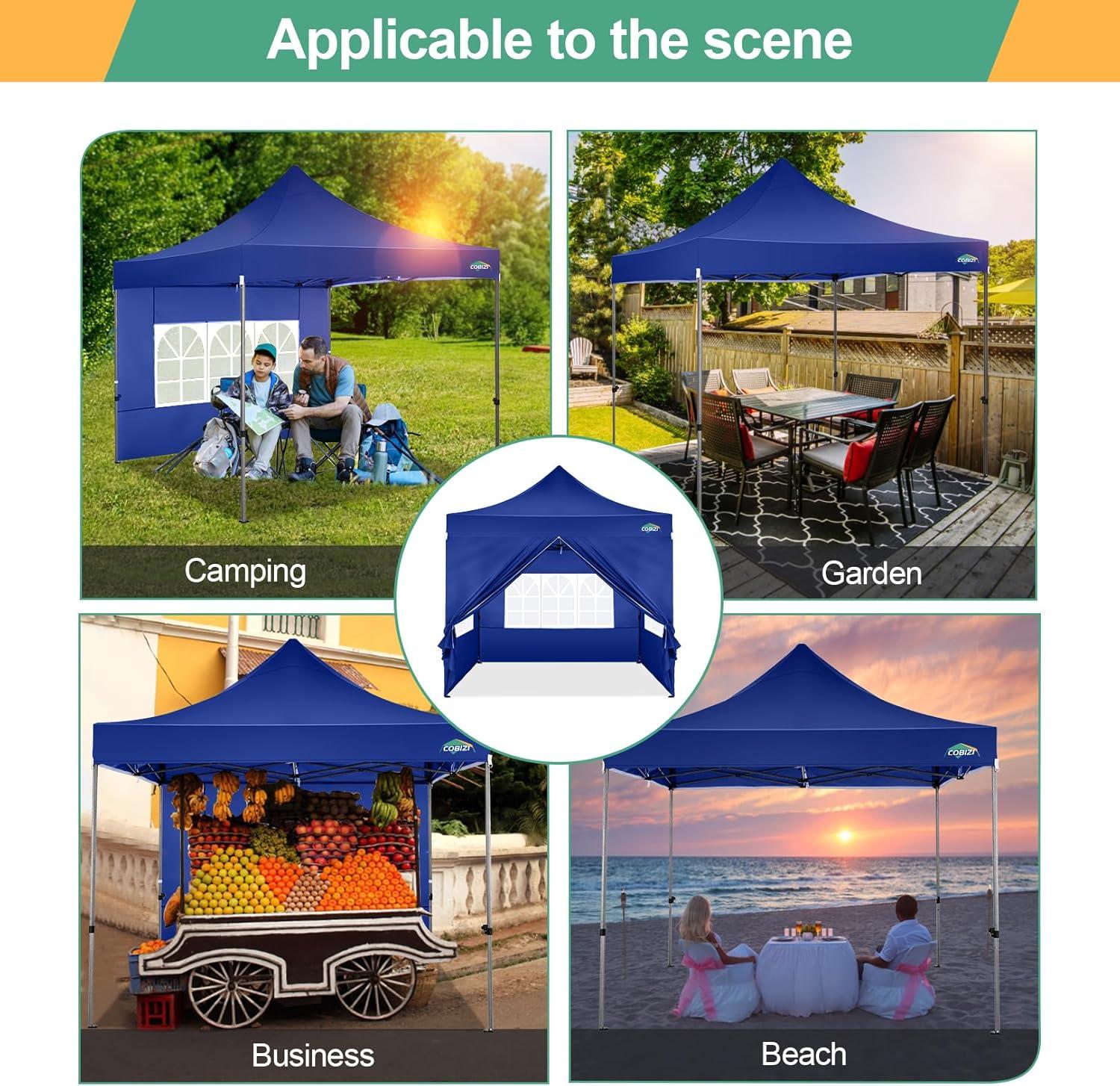 image:imageCOBIZI 10x20 Heavy Duty Pop up Canopy Tent with 6 sidewalls Easy Up Commercial Outdoor Canopy Wedding Party Tents for Parties All Season Wind amp Waterproof Gazebo with Roller BagGreyFrame ThickenedDark Blue