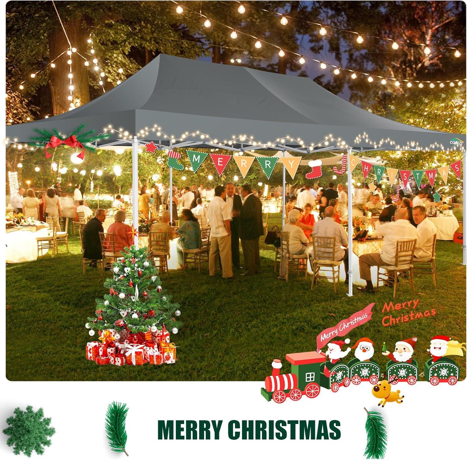 image:imageCOBIZI 10x20 Heavy Duty Pop up Canopy Tent with 6 sidewalls Easy Up Commercial Outdoor Canopy Wedding Party Tents for Parties All Season Wind amp Waterproof Gazebo with Roller BagGreyFrame ThickenedGray