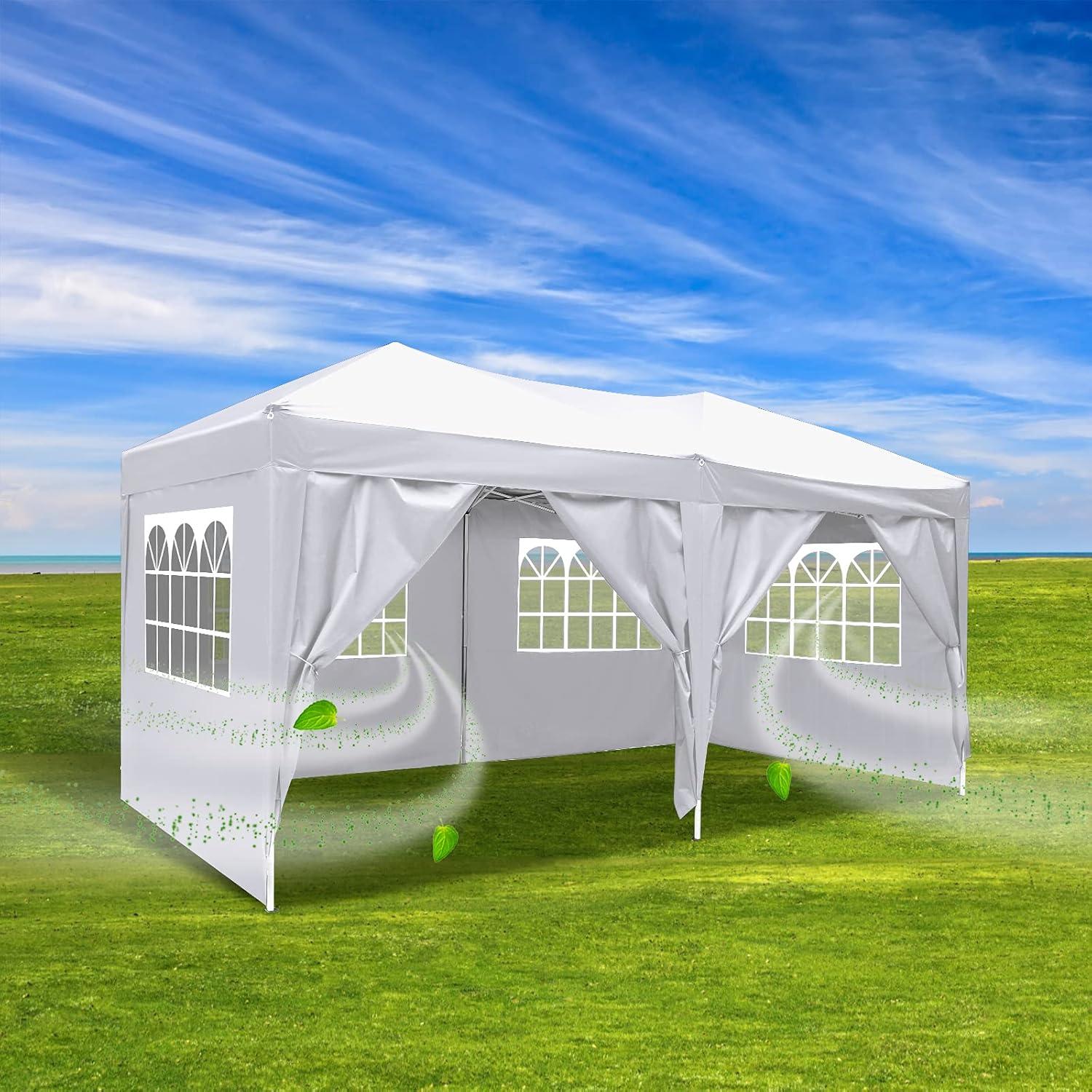 image:imageCOBIZI 10x20 Heavy Duty Pop up Canopy Tent with 6 sidewalls Easy Up Commercial Outdoor Canopy Wedding Party Tents for Parties All Season Wind amp Waterproof Gazebo with Roller BagGreyFrame ThickenedCream