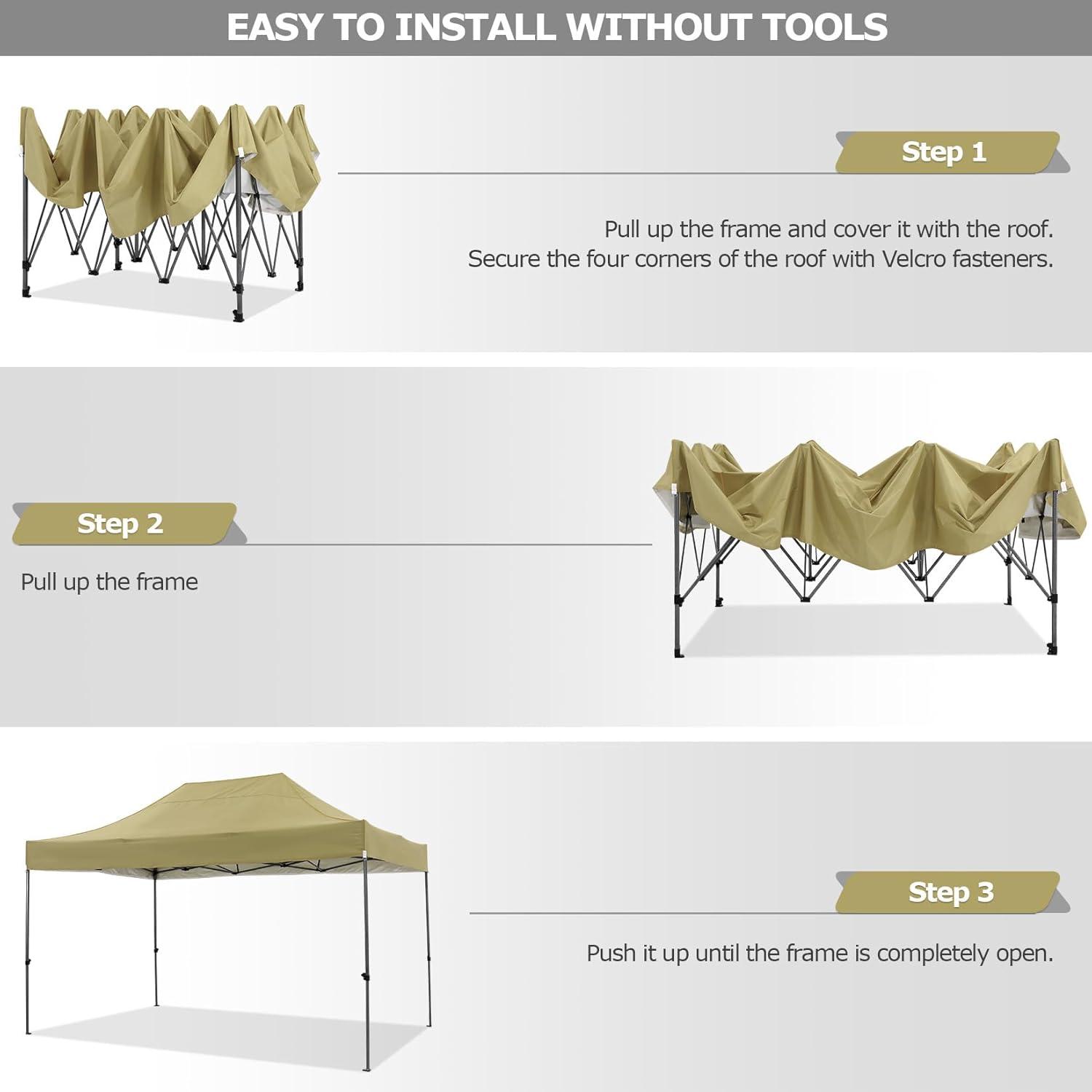 image:imageCOBIZI 10x20 Heavy Duty Pop up Canopy Tent with 6 sidewalls Easy Up Commercial Outdoor Canopy Wedding Party Tents for Parties All Season Wind amp Waterproof Gazebo with Roller BagGreyFrame ThickenedKhaki