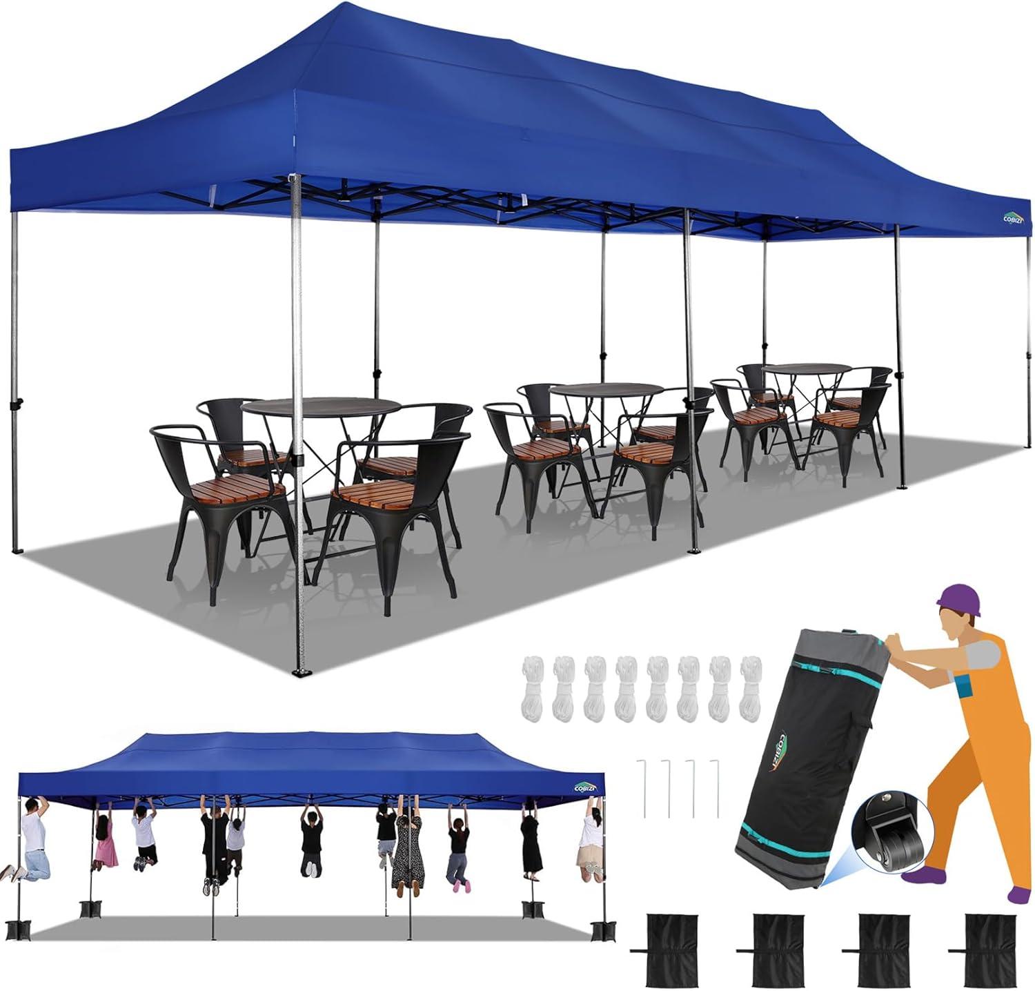 image:imageCOBIZI 10x20 Heavy Duty Pop up Canopy Tent with 6 sidewalls Easy Up Commercial Outdoor Canopy Wedding Party Tents for Parties All Season Wind amp Waterproof Gazebo with Roller BagGreyFrame ThickenedDark Blue