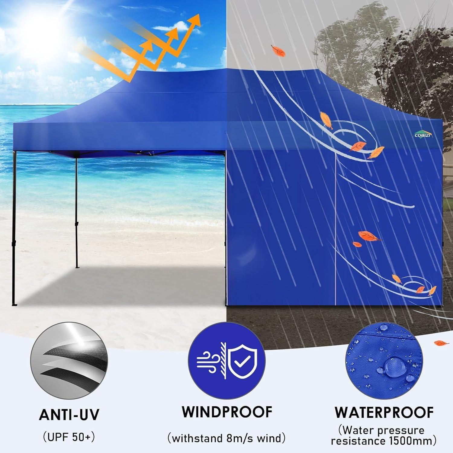 image:imageCOBIZI 10x20 Heavy Duty Pop up Canopy Tent with 6 sidewalls Easy Up Commercial Outdoor Canopy Wedding Party Tents for Parties All Season Wind amp Waterproof Gazebo with Roller BagGreyFrame ThickenedDark Blue