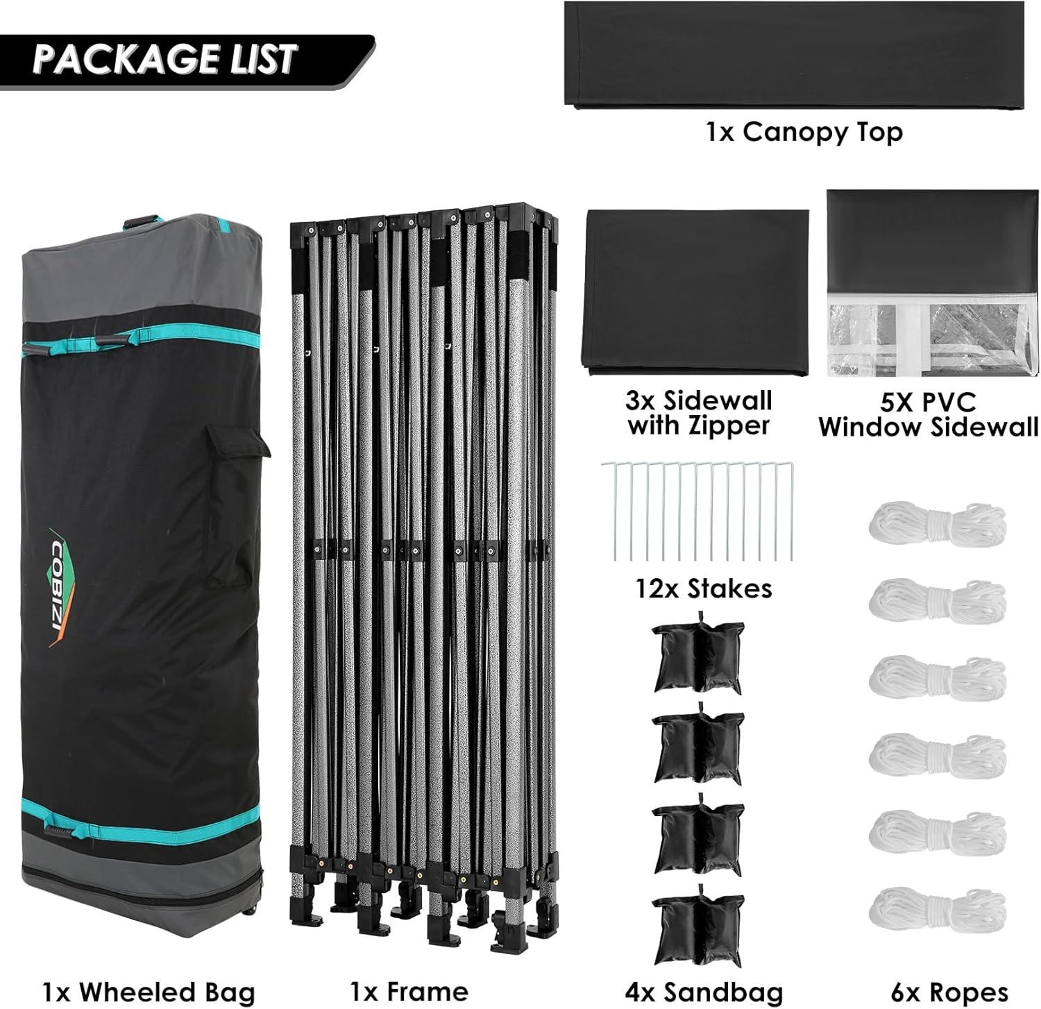 image:imageCOBIZI 10x20 Heavy Duty Pop up Canopy Tent with 6 sidewalls Easy Up Commercial Outdoor Canopy Wedding Party Tents for Parties All Season Wind amp Waterproof Gazebo with Roller BagGreyFrame ThickenedCoffee Black