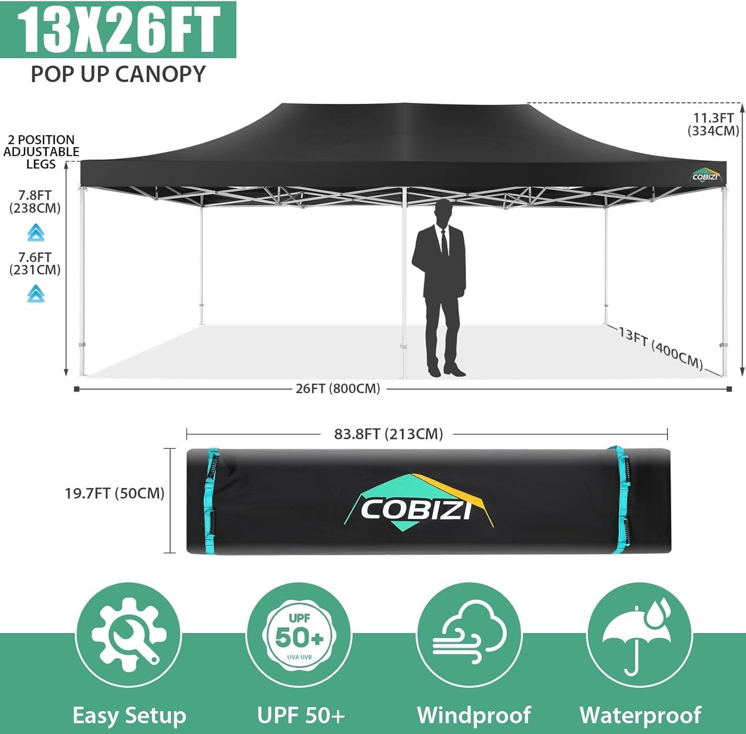 image:imageCOBIZI 10x20 Heavy Duty Pop up Canopy Tent with 6 sidewalls Easy Up Commercial Outdoor Canopy Wedding Party Tents for Parties All Season Wind amp Waterproof Gazebo with Roller BagGreyFrame ThickenedBlack
