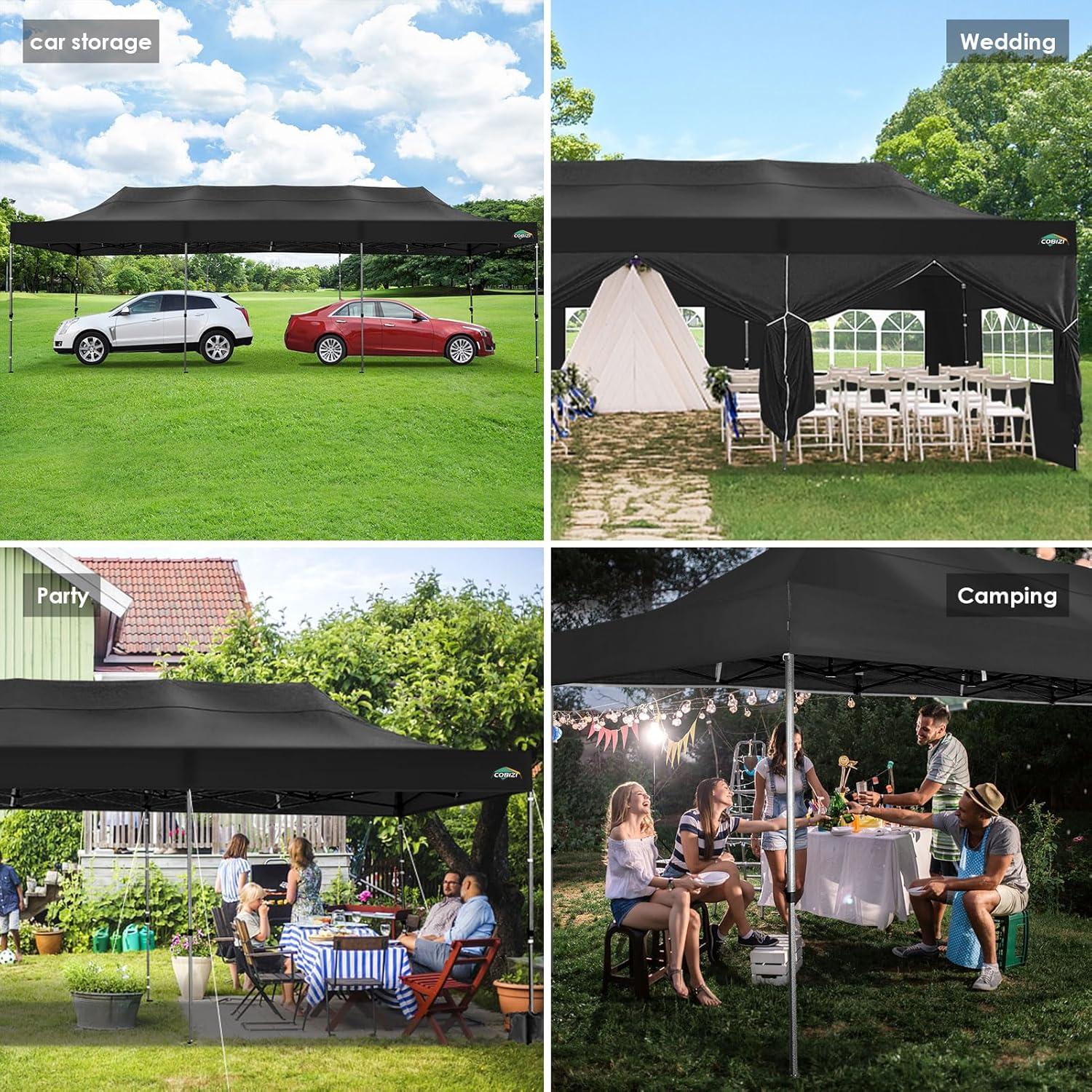 image:imageCOBIZI 10x20 Heavy Duty Pop up Canopy Tent with 6 sidewalls Easy Up Commercial Outdoor Canopy Wedding Party Tents for Parties All Season Wind amp Waterproof Gazebo with Roller BagGreyFrame ThickenedCoffee Black