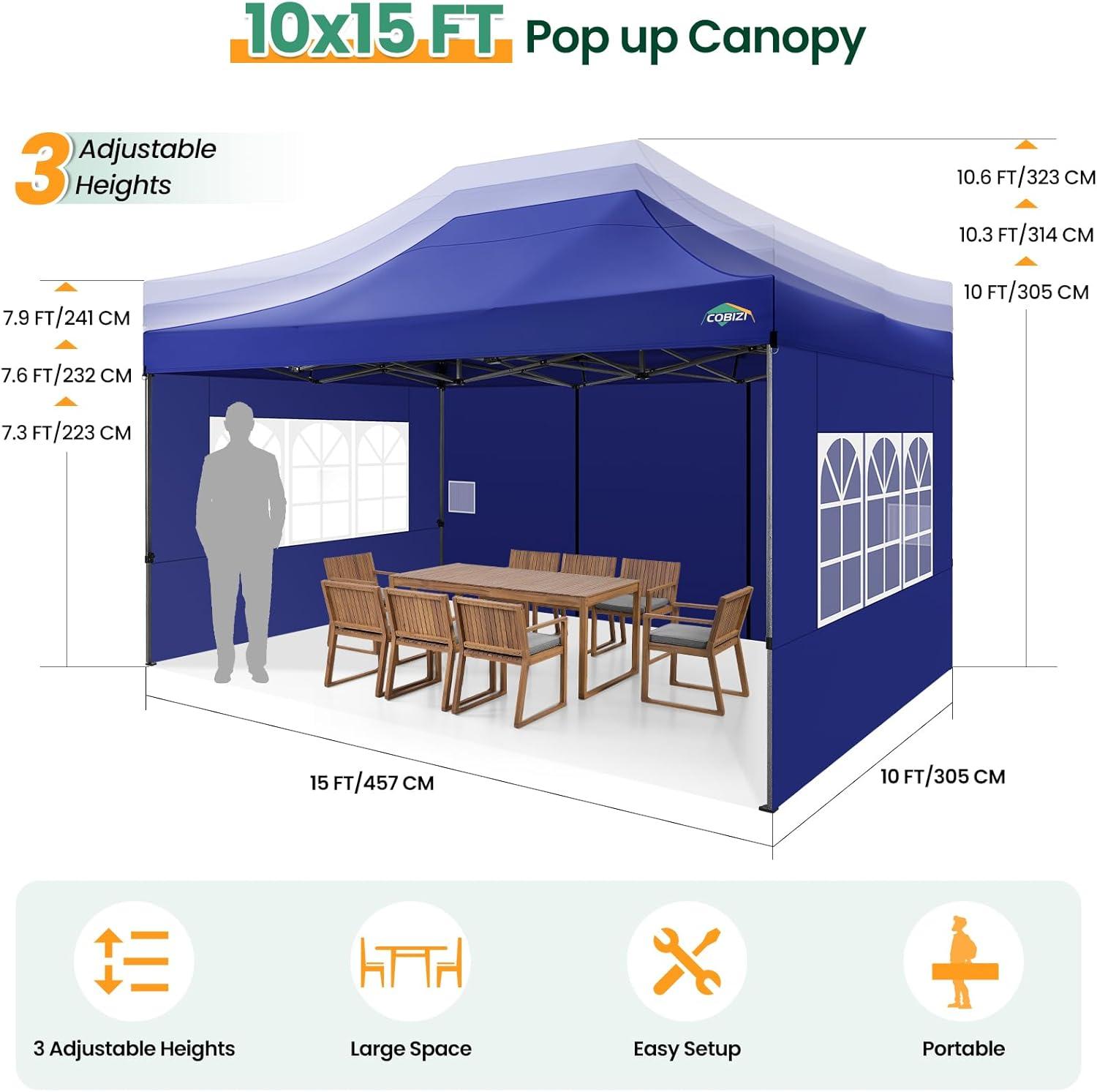 image:imageCOBIZI 10x20 Heavy Duty Pop up Canopy Tent with 6 sidewalls Easy Up Commercial Outdoor Canopy Wedding Party Tents for Parties All Season Wind amp Waterproof Gazebo with Roller BagGreyFrame ThickenedDark Blue