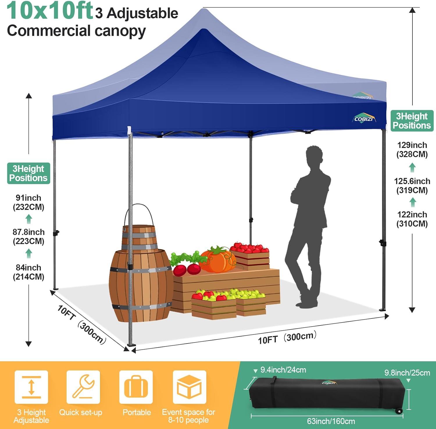 image:imageCOBIZI 10x20 Heavy Duty Pop up Canopy Tent with 6 sidewalls Easy Up Commercial Outdoor Canopy Wedding Party Tents for Parties All Season Wind amp Waterproof Gazebo with Roller BagGreyFrame ThickenedDark Blue
