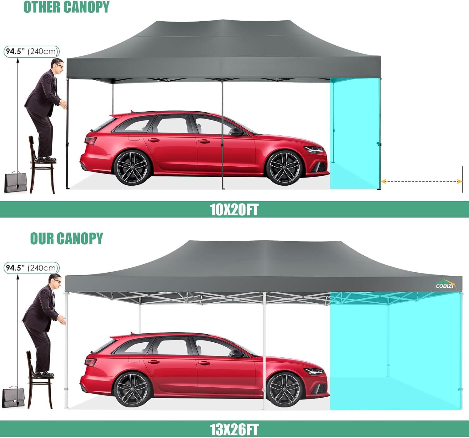 image:imageCOBIZI 10x20 Heavy Duty Pop up Canopy Tent with 6 sidewalls Easy Up Commercial Outdoor Canopy Wedding Party Tents for Parties All Season Wind amp Waterproof Gazebo with Roller BagGreyFrame ThickenedGray