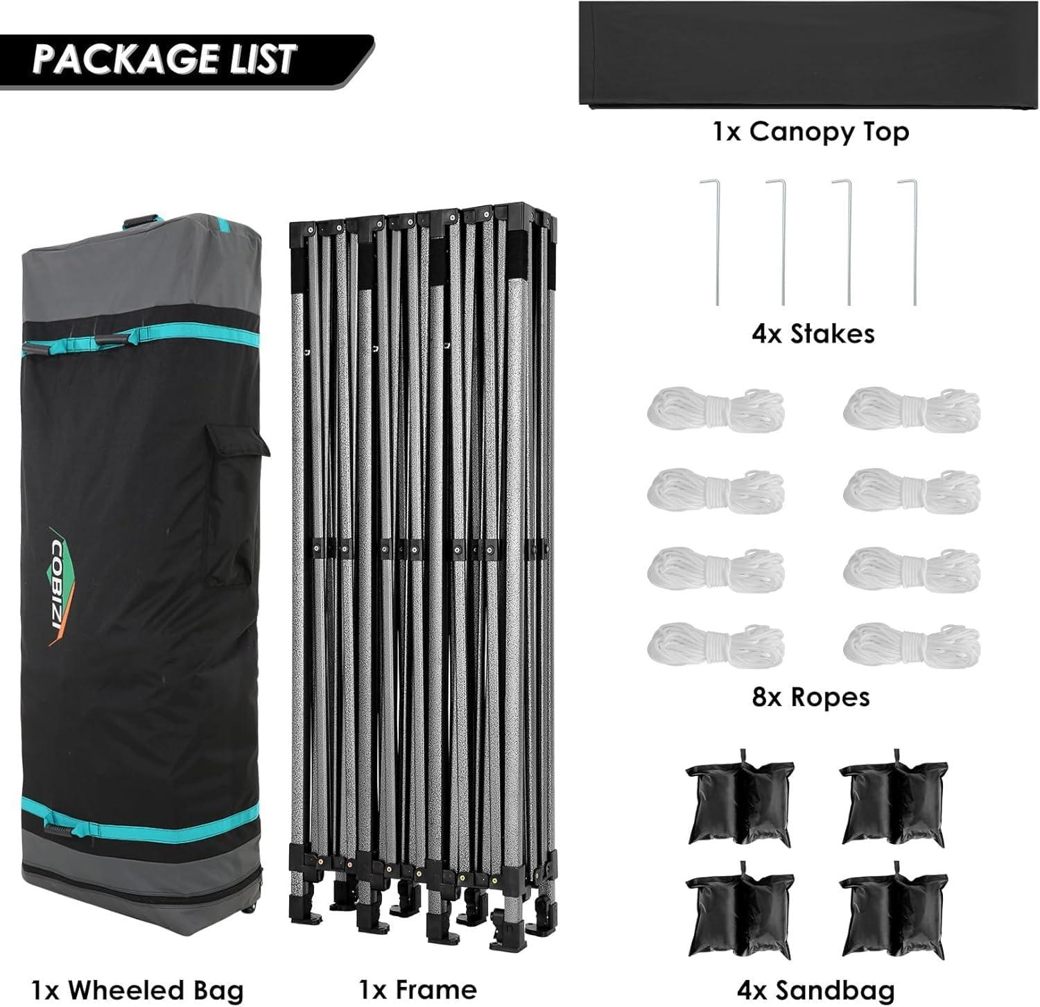 image:imageCOBIZI 10x20 Heavy Duty Pop up Canopy Tent with 6 sidewalls Easy Up Commercial Outdoor Canopy Wedding Party Tents for Parties All Season Wind amp Waterproof Gazebo with Roller BagGreyFrame ThickenedBlack