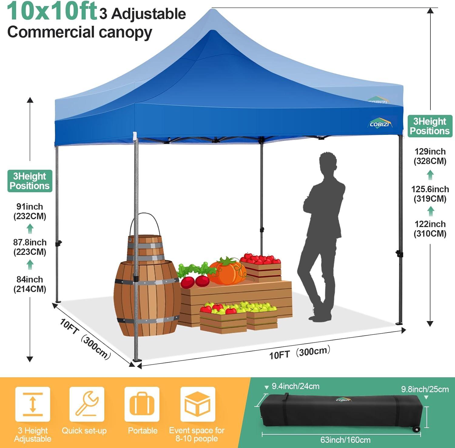 image:imageCOBIZI 10x20 Heavy Duty Pop up Canopy Tent with 6 sidewalls Easy Up Commercial Outdoor Canopy Wedding Party Tents for Parties All Season Wind amp Waterproof Gazebo with Roller BagGreyFrame ThickenedBlue
