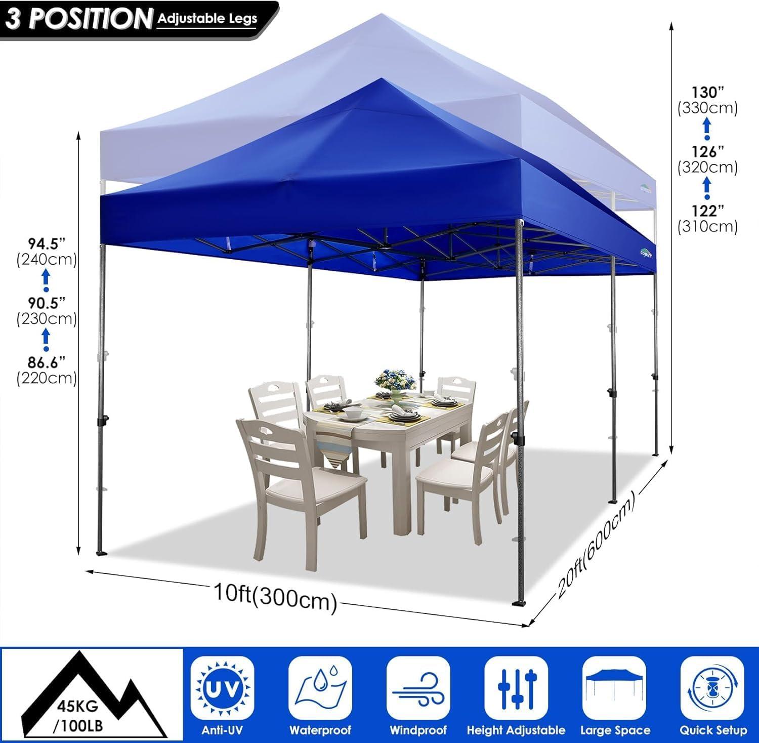 image:imageCOBIZI 10x20 Heavy Duty Pop up Canopy Tent with 6 sidewalls Easy Up Commercial Outdoor Canopy Wedding Party Tents for Parties All Season Wind amp Waterproof Gazebo with Roller BagGreyFrame ThickenedDark Blue